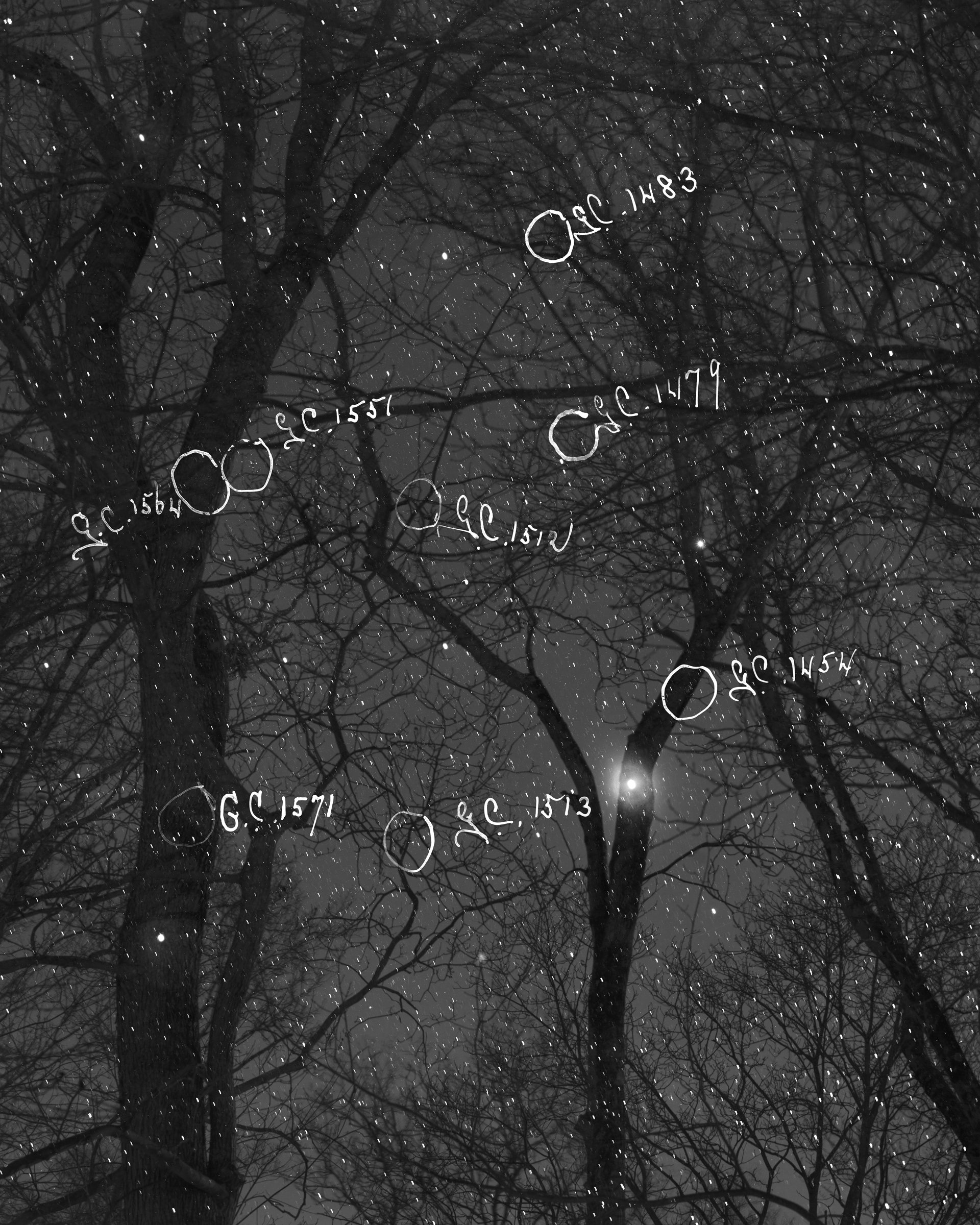 Night Studio: Obscure Traces (for Barbara Williams); 01/02/1894 + 01/02/1903 + 01/02/2026 
Pigment print on rice paper 36" x 45" 