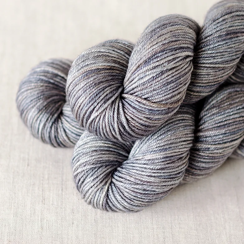 BFL/Silk DK - $32 55% SW British BFL Wool, 45% Silk 4 plies 230 yards / 210 meters 100 grams DK Weight US 5-7 / 3.75-4.5mm Hand wash / Dry flat Like the fingering wt. version, this yarn is soft, smooth, and lofty.