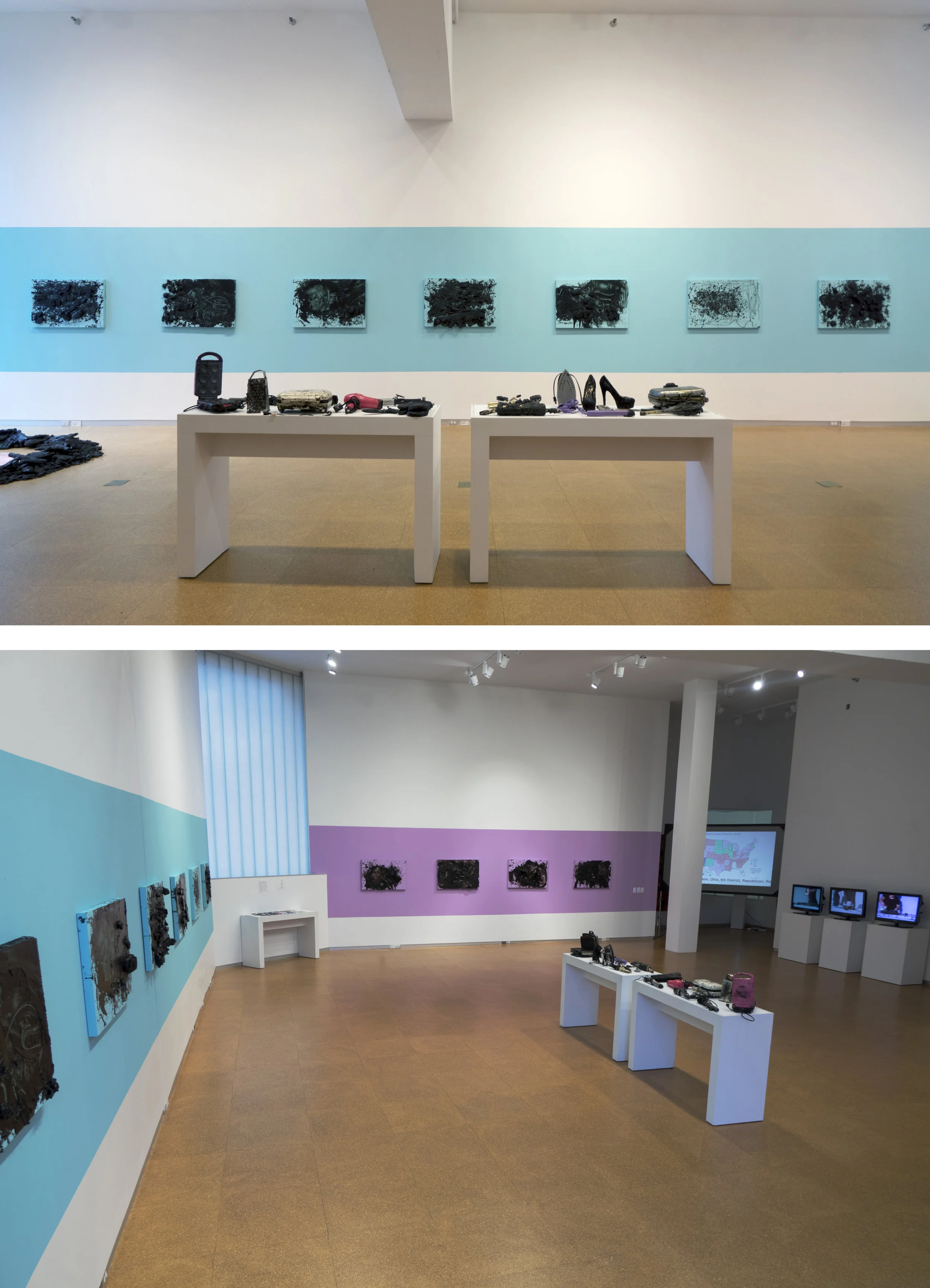Title: To(get)her: A Culmination Media: Inkjet posters, domestic tools, artifacts from To(get)her performances, video of To(get)her performances, animation of VAWA statistics and information on Representatives an Senators who voted against VAWA Size: N/A Date: 2017