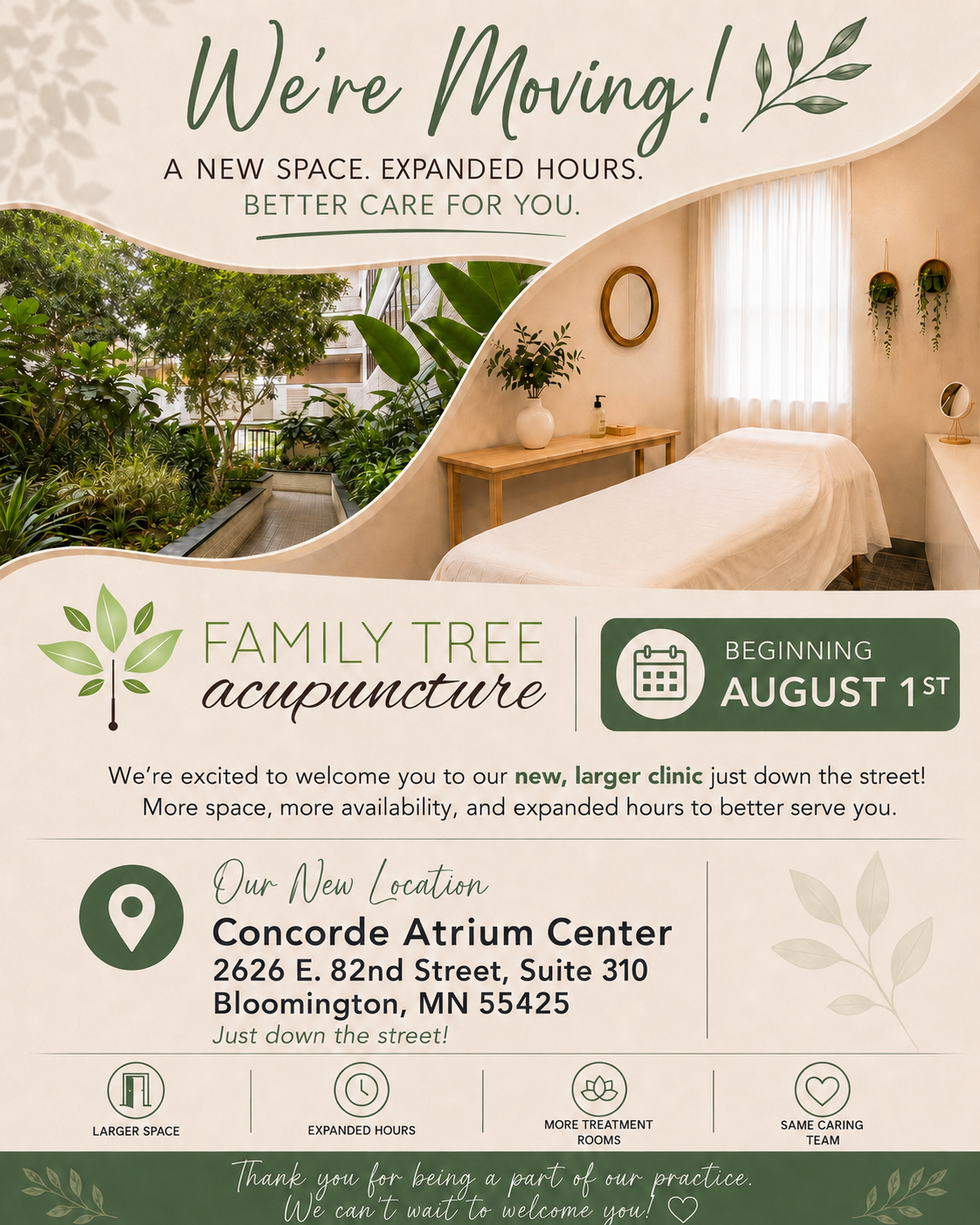 We are Moving to a New, Larger Clinic August 1st