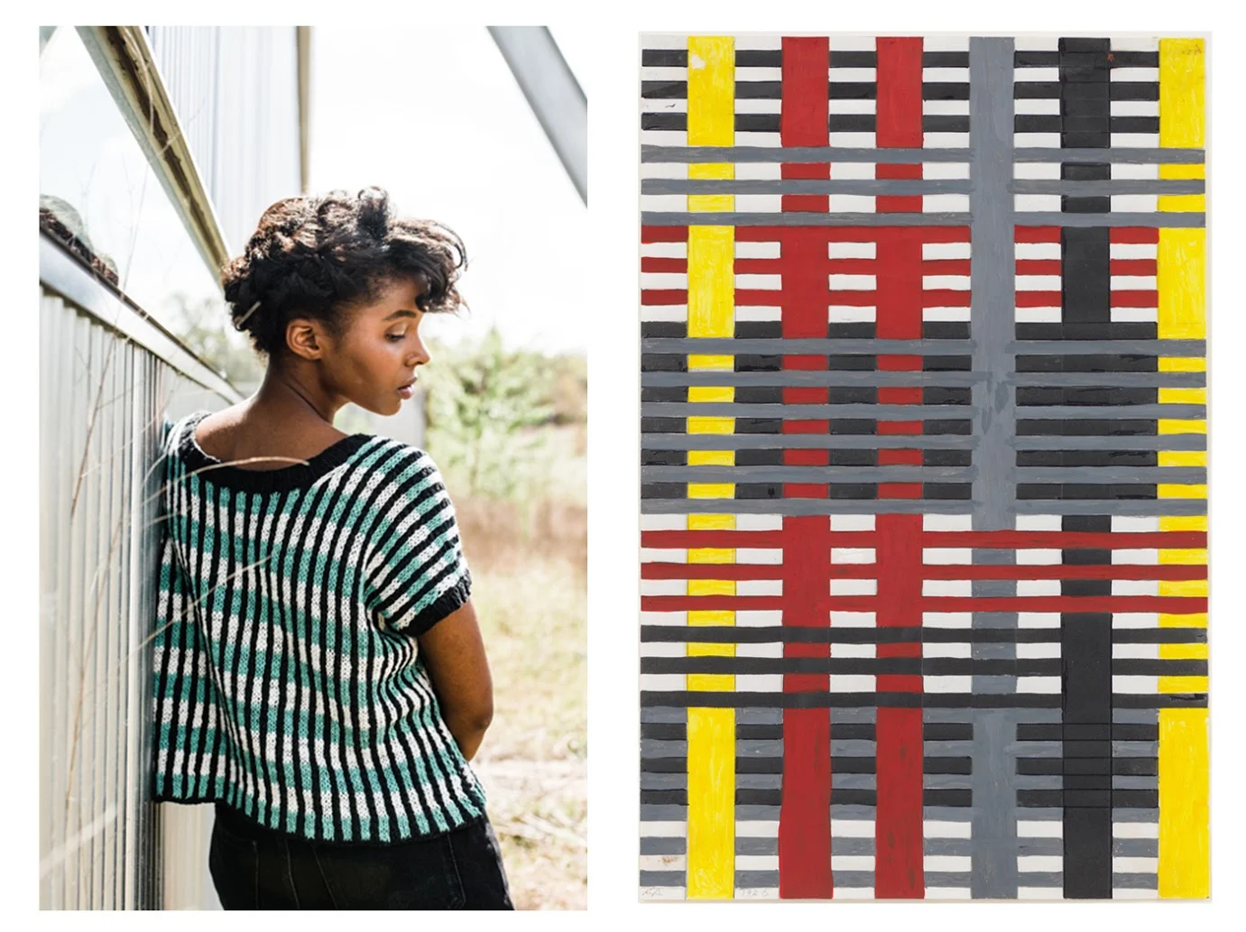 TOP IMAGE LEFT: Anni Albers, Untitled Wall Hanging (1926) / RIGHT: Anni by Gina Röckenwagner