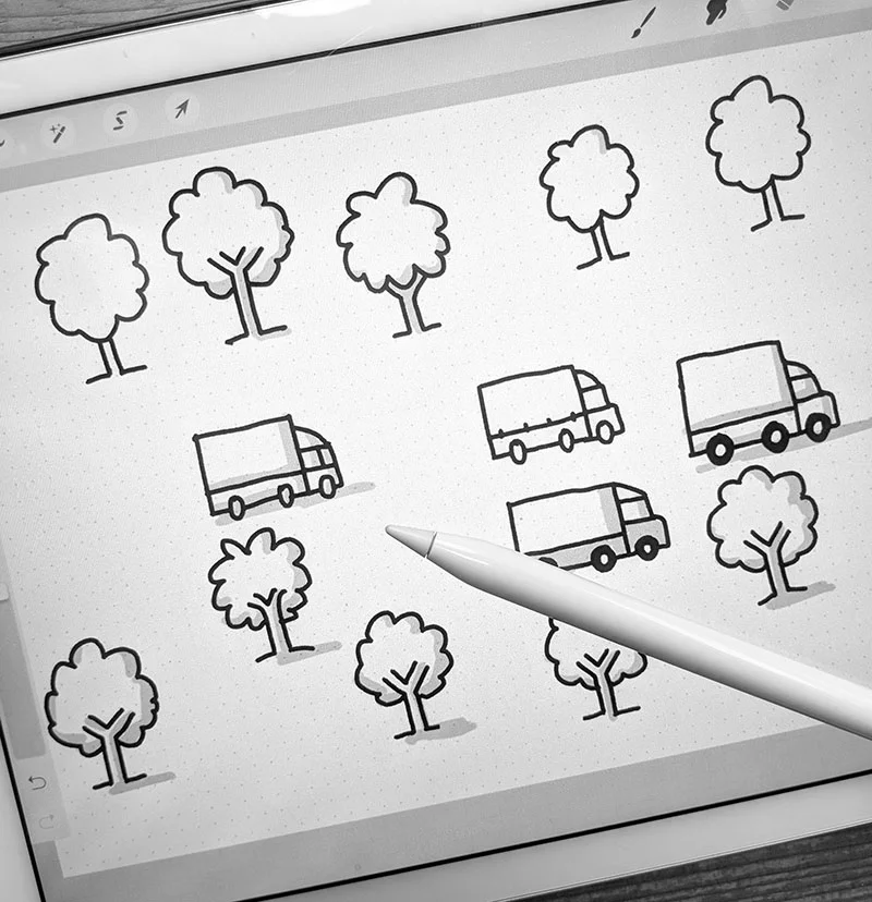 Sketching elements of a diagram on the iPad