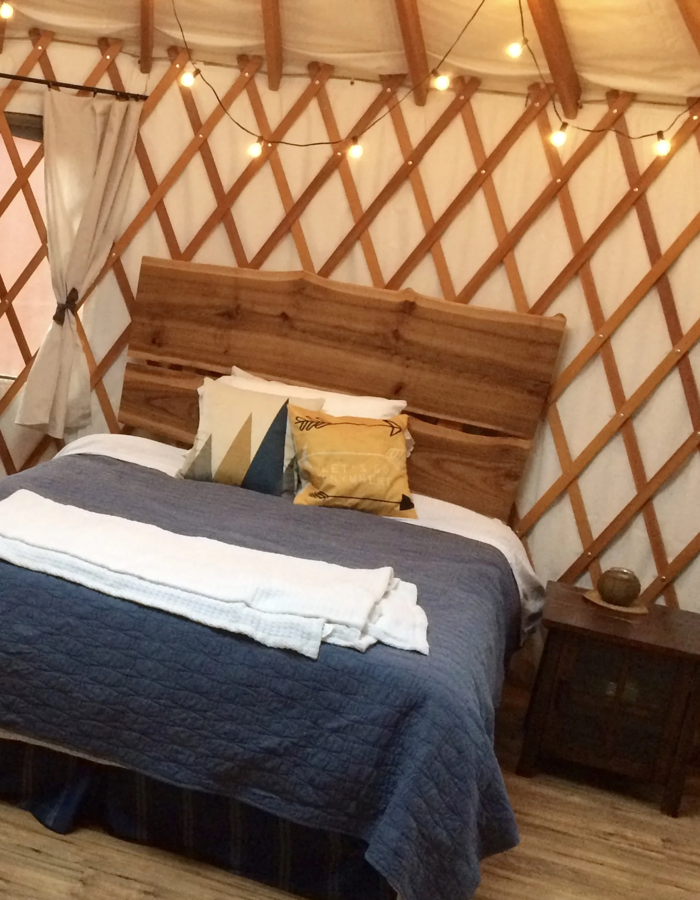simple, elm wood headboard w/ smooth, satin finish