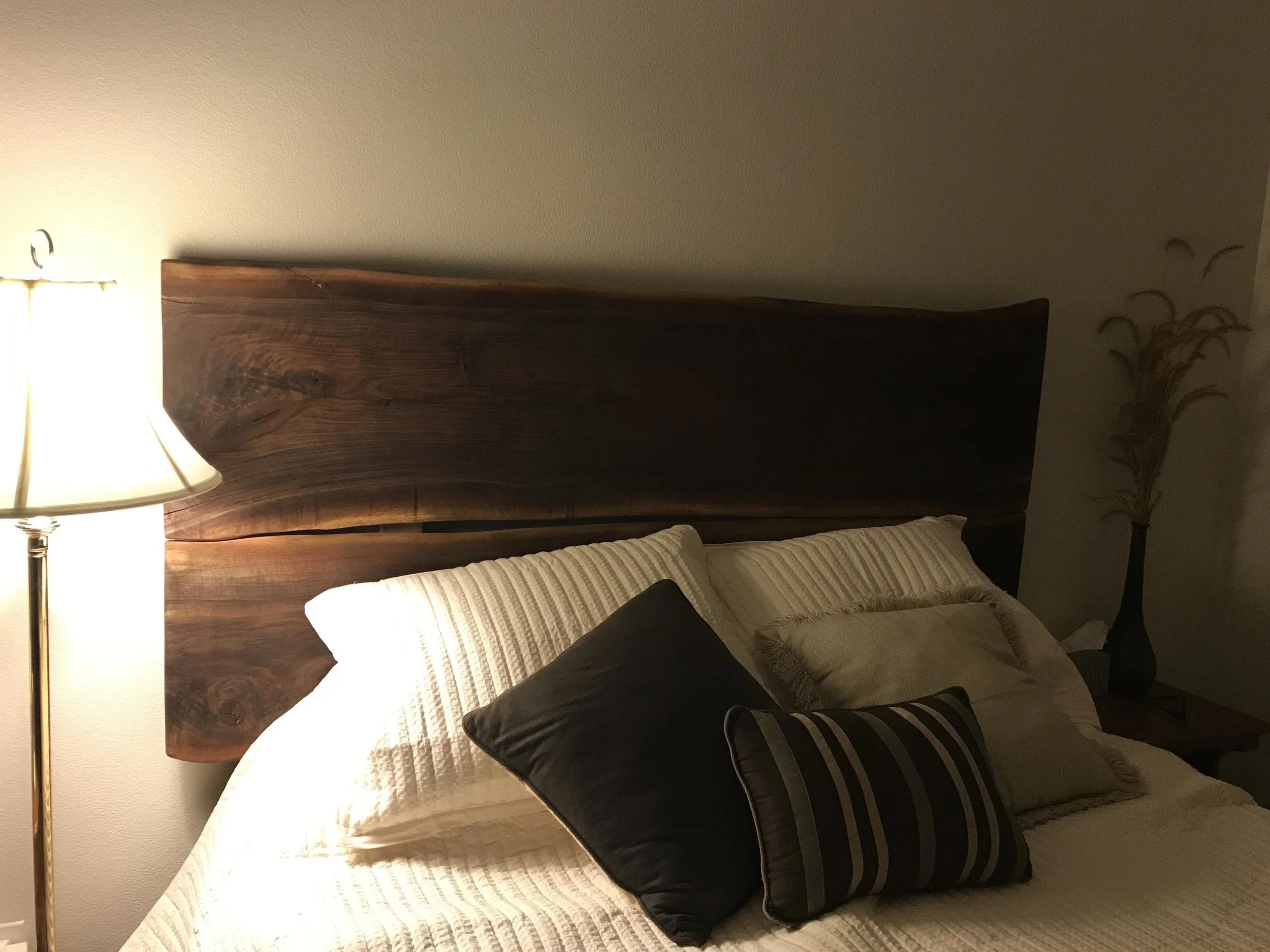 black walnut headboard, oil-rubbed finish