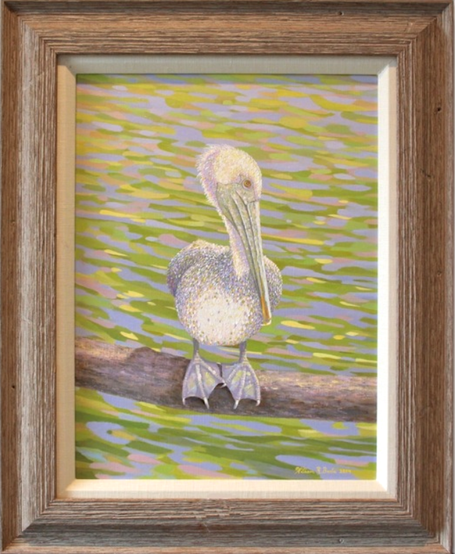 Painting of Patty the Pelican Perfectly Perched SOLD