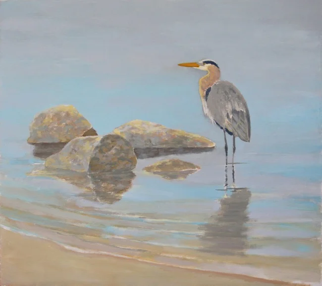 Blue Heron painting underway by William R. Beebe