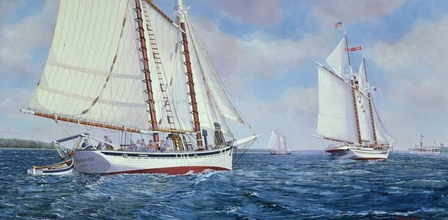 Schooners Timberwind & Heritage by William R. Beebe, Lithographic print