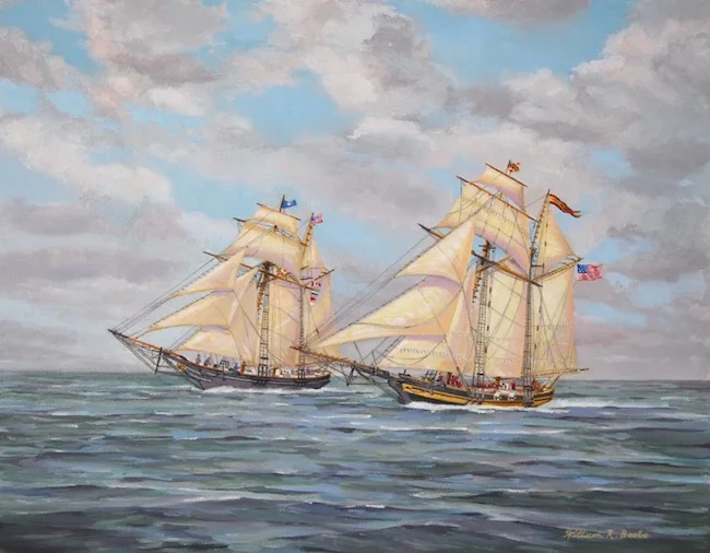 Clippers on the Bay by William R. Beebe, 11 x 14, oil on canvas, $2500