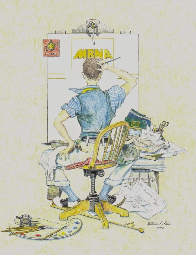 Me at work for CMC/MBNADrawing by William R. Beebe for Charlie Cawley