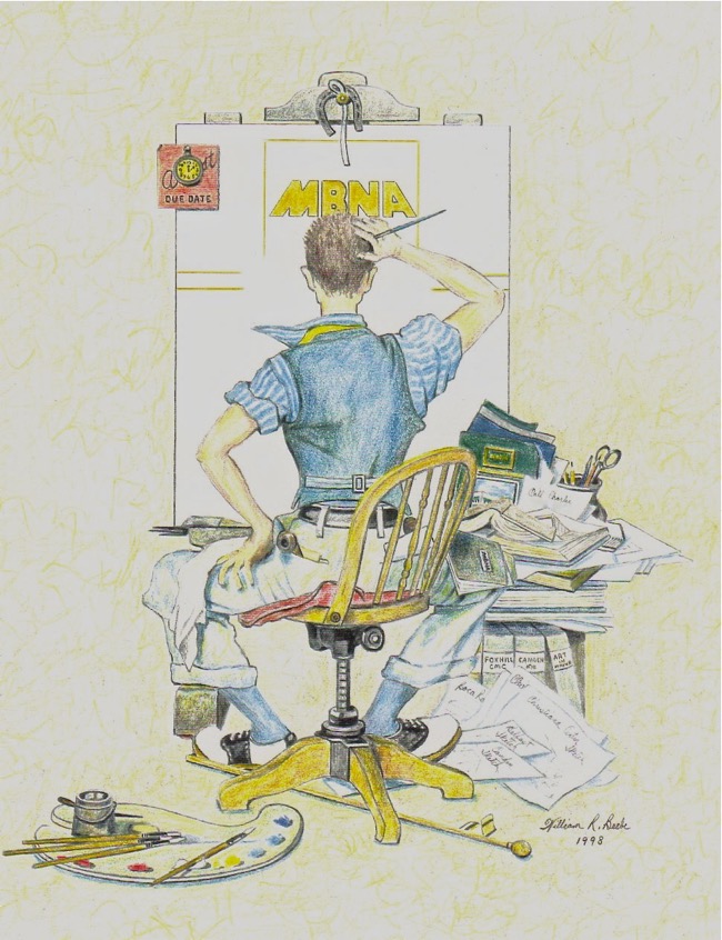 Me at work for CMC/MBNA Drawing by William R. Beebe for Charlie Cawley
