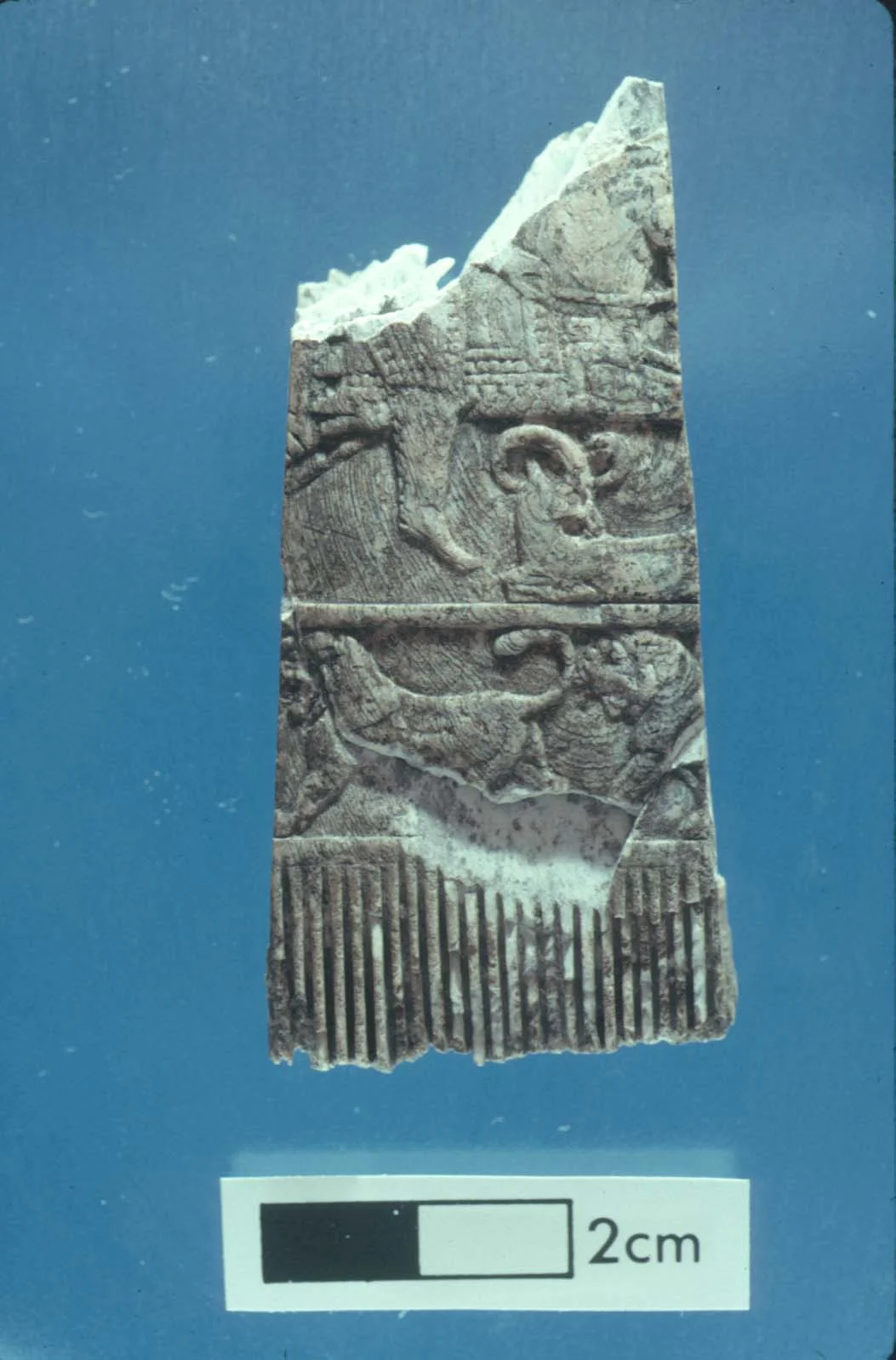 Ivory comb depicting a hunter on horseback.