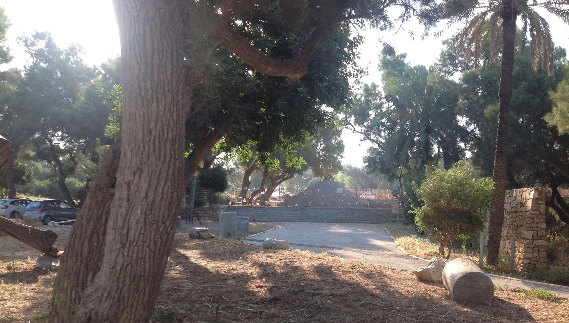 Dirt pile at southern end of basilica