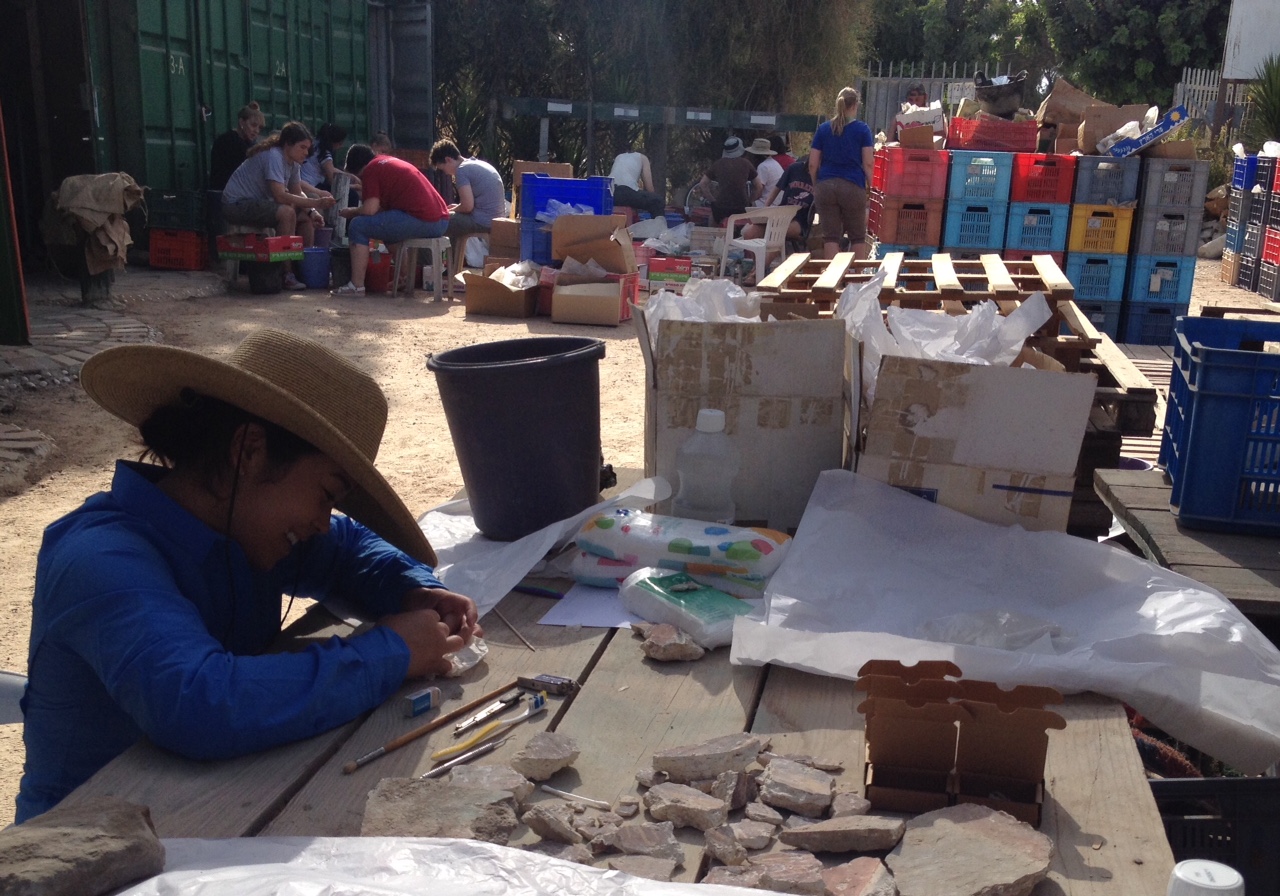 Angie working on fresco fragments from the church near the Jerusalem Gate