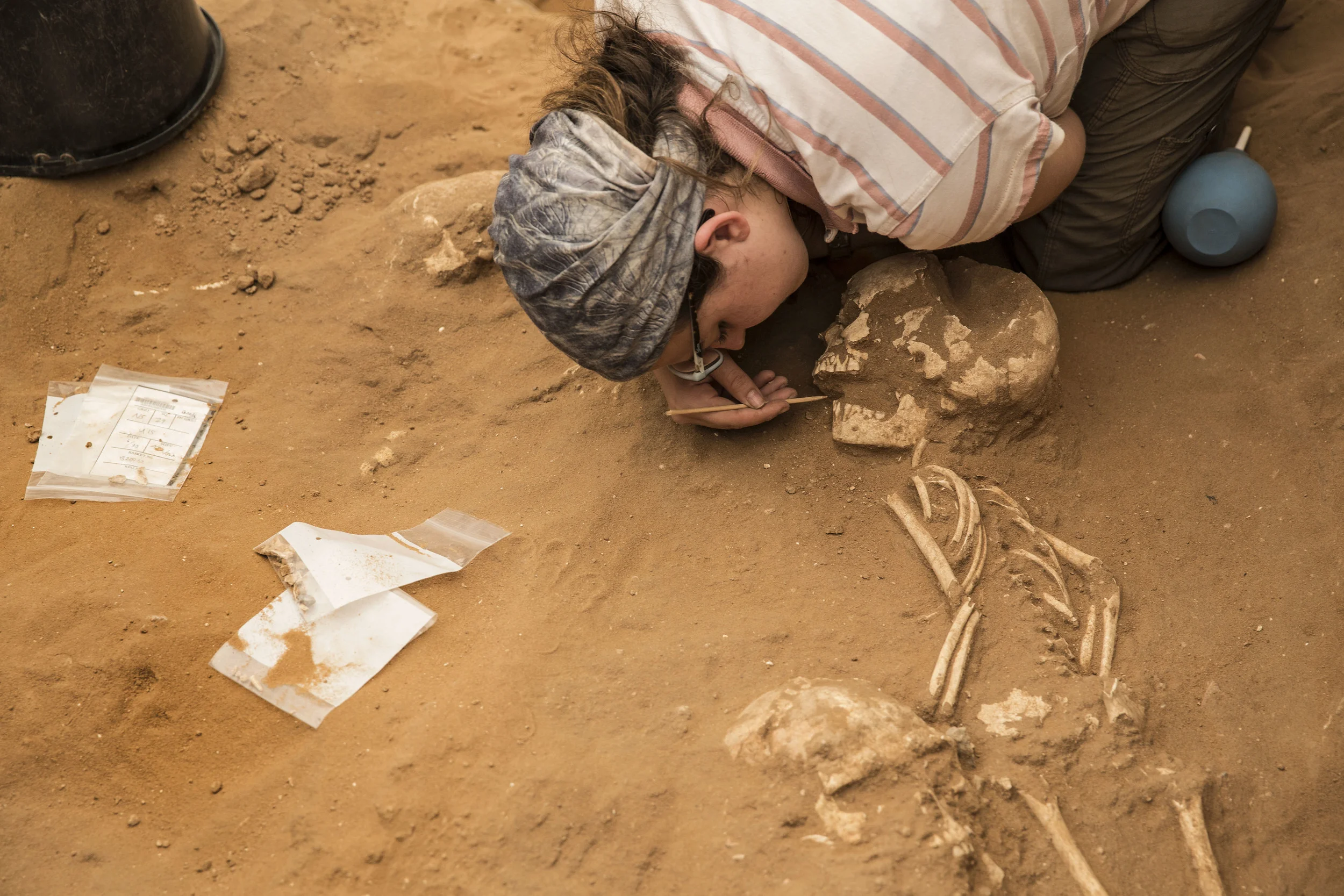  Student exposes a 10th-9th century BC burial in the excavation of the Philistine cemetery by the Leon Levy Expedition to Ashkelon  ©Tsafrir Abayov/Leon Levy Expedition 