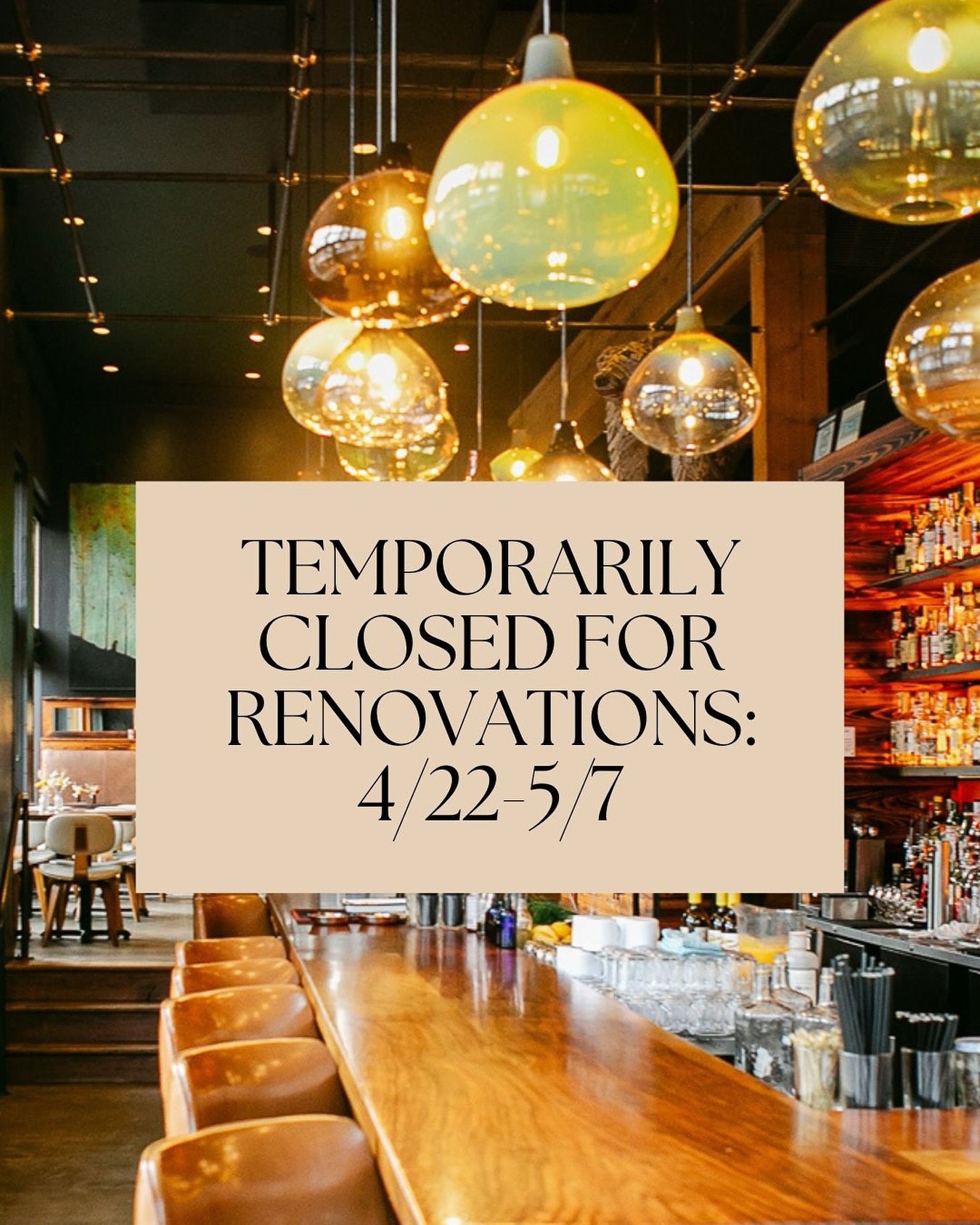 📣We are temporarily closed for a kitchen renovation&mdash;Mon 4/22 thru Tues 5/7.

Reopening Wed 5/8&mdash;in time for Mother&rsquo;s Day! 🌼

Thank you for your patience and support as we dive into this exciting renovation! 🔥