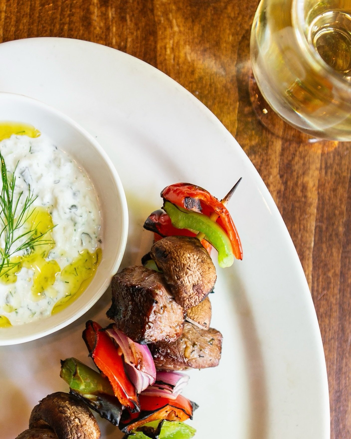 Our BEEF KABOBS just got an upgrade: now made with&nbsp;Blue Label Kuro American Wagyu&mdash;tender, richly marbled, and grilled to perfection.

Layered with bell peppers, onions, and mushrooms, served alongside our house tzatziki.

Quintessentially 