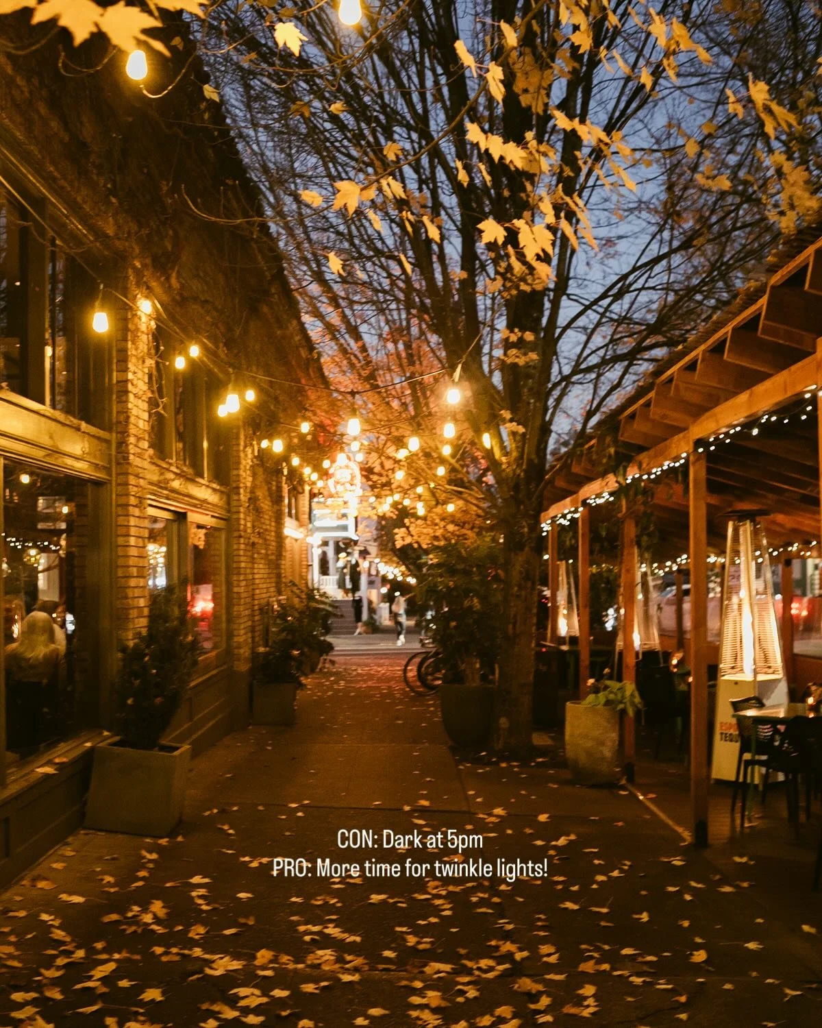 It&rsquo;s that time of year again! CON: It&rsquo;s dark by 5pm. PRO: More time for twinkle lights! ✨

Bundle up and enjoy a cozy evening on our heated patio under the glow of our magical lights. Let&rsquo;s embrace the season!
.
.
.
.
#pdxfireside #