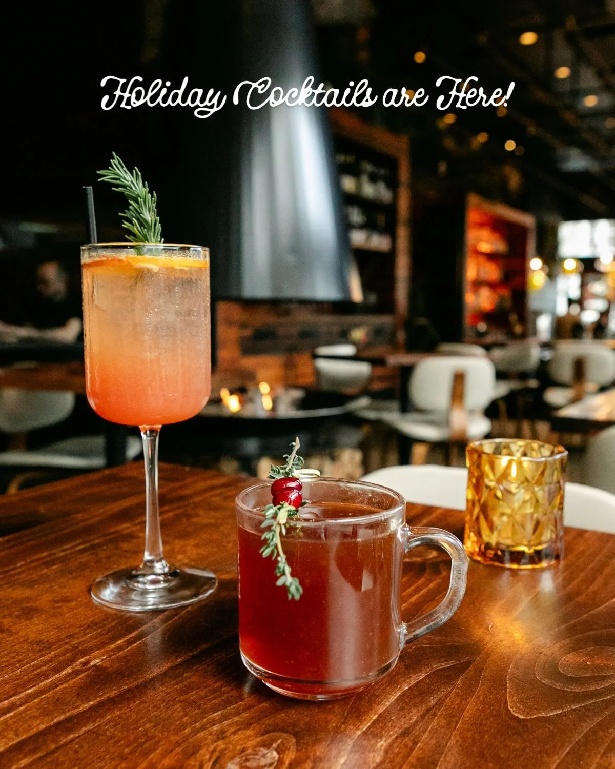 ✨ Holiday Cocktails Have Arrived! 

Meet our newest seasonal sips:
&bull;&nbsp;Sleigh All Day Spritz&nbsp;&mdash; gin, allspice dram, blood orange rosemary shrub, bubbles
&bull;&nbsp;MistleToeing Around Toddy&nbsp;&mdash; rye, Averna, citrus, cranber