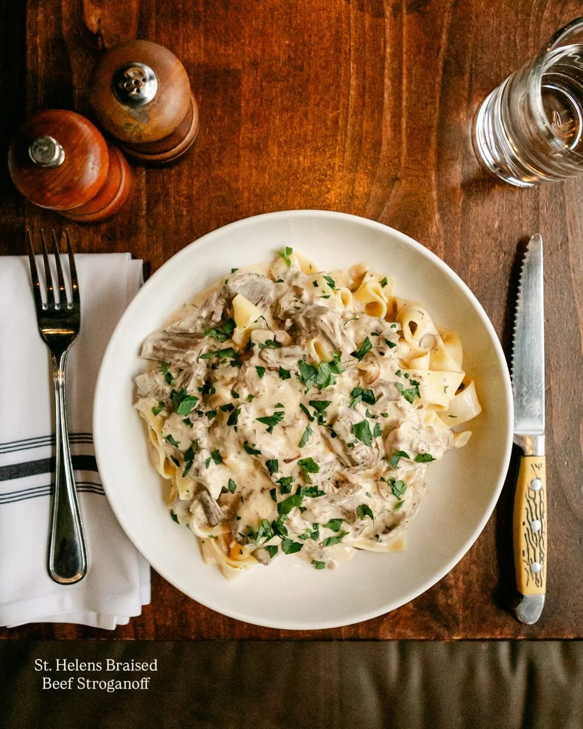 ✨&nbsp;New on the menu for the holidays: BEEF STROGANOFF 

Chef Nate just added this seasonal favorite, and it&rsquo;s right at home this time of year.

Tender&nbsp;St. Helens braised beef, pappardelle pasta, crimini mushrooms, and a rich sour cream 