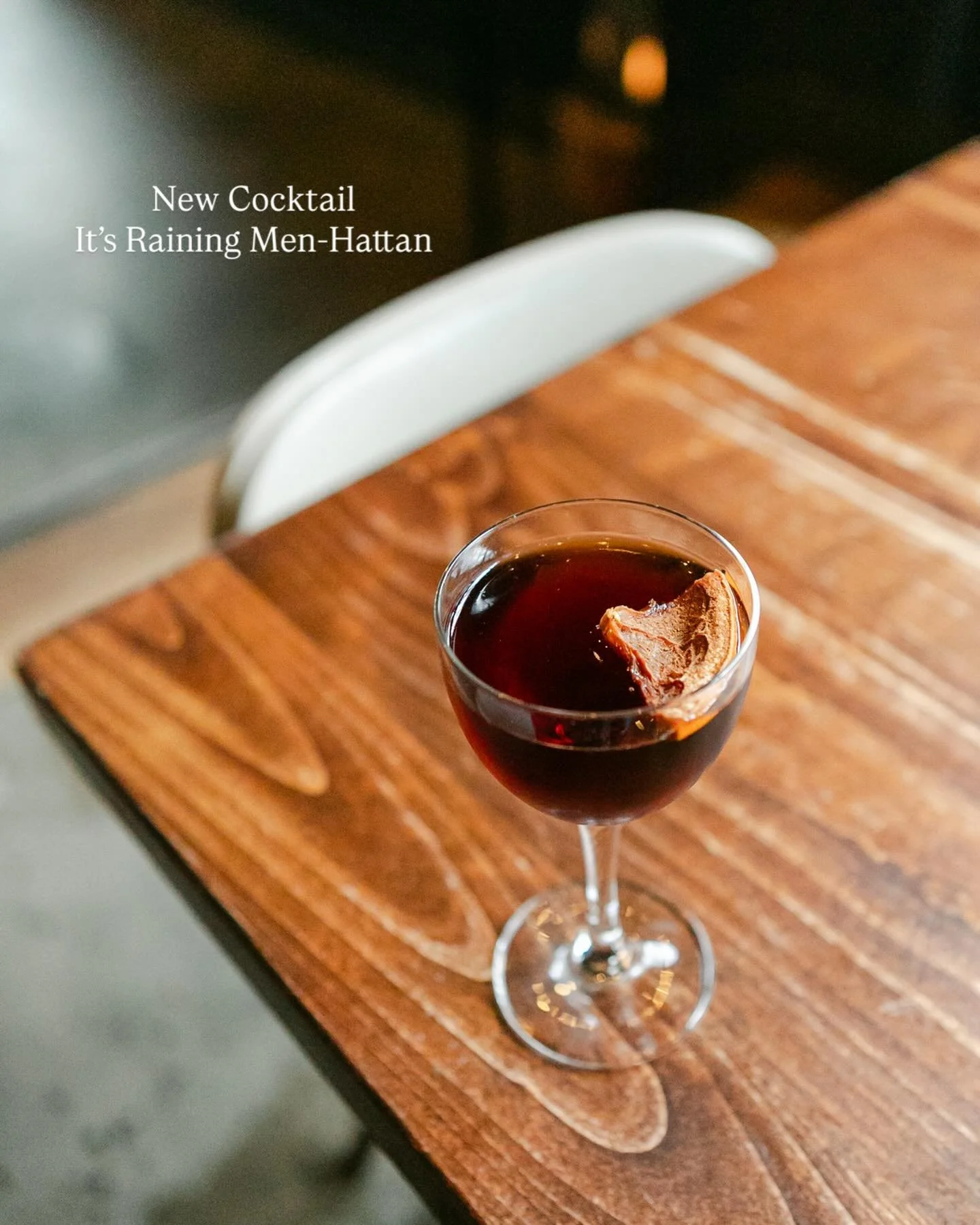 NEW COCKTAIL: It&rsquo;s Raining Men-Hattan (Even when the sun&rsquo;s out.)

Fireside&rsquo;s spin on a Manhattan blends Altos A&ntilde;ejo, Averna, Old Fashioned bitters, grapefruit oil, cinnamon, and nutmeg. Gently spiced, warming, and just as goo