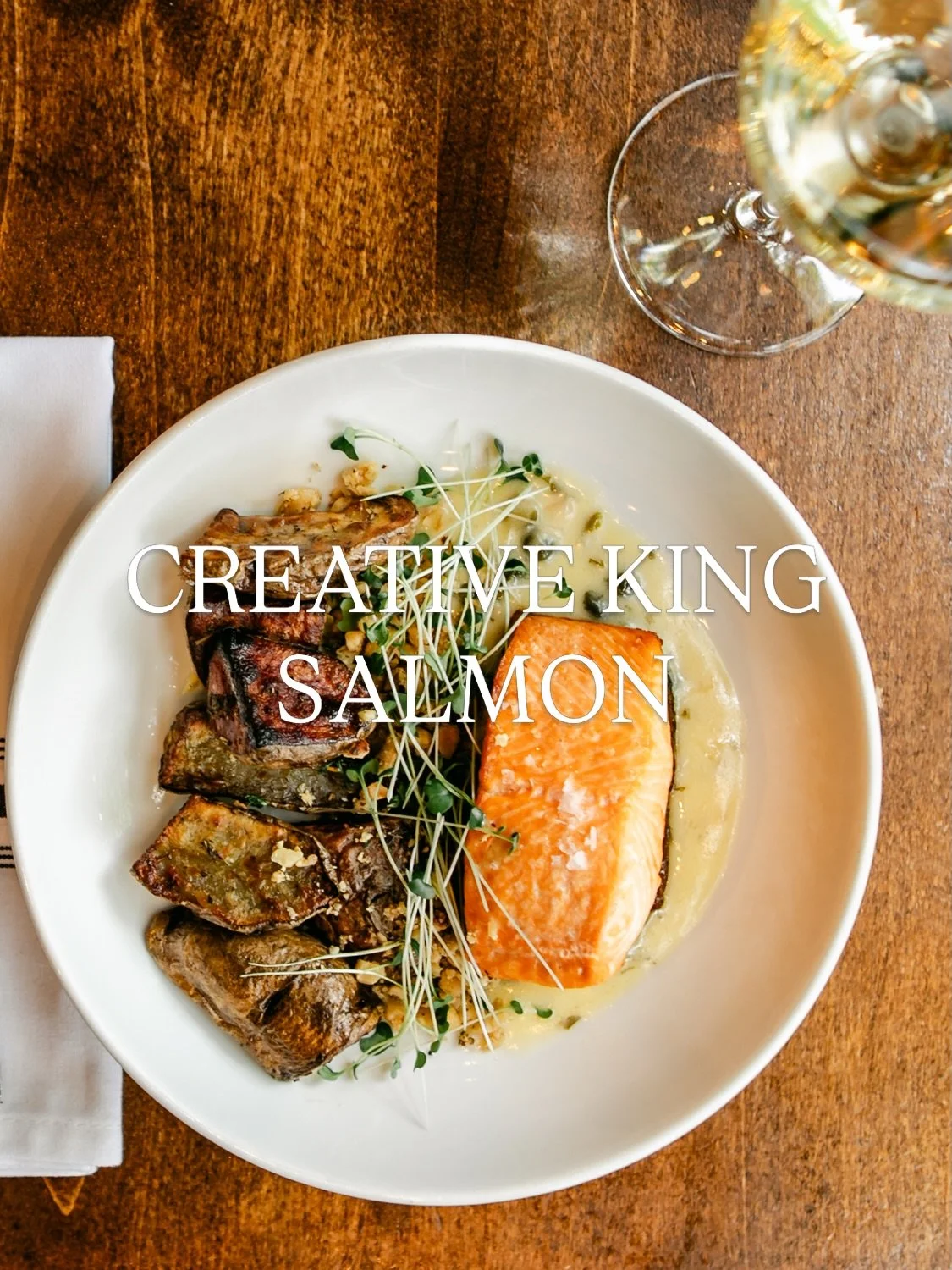 🌿 A spring dish worth lingering over.

Creative King Salmon with heirloom fingerling potatoes, hazelnut gremolata, shallot, and lemon caper beurre blanc. Best enjoyed by an open window with a glass of white wine, and a friend or two. 

#glutenfree #