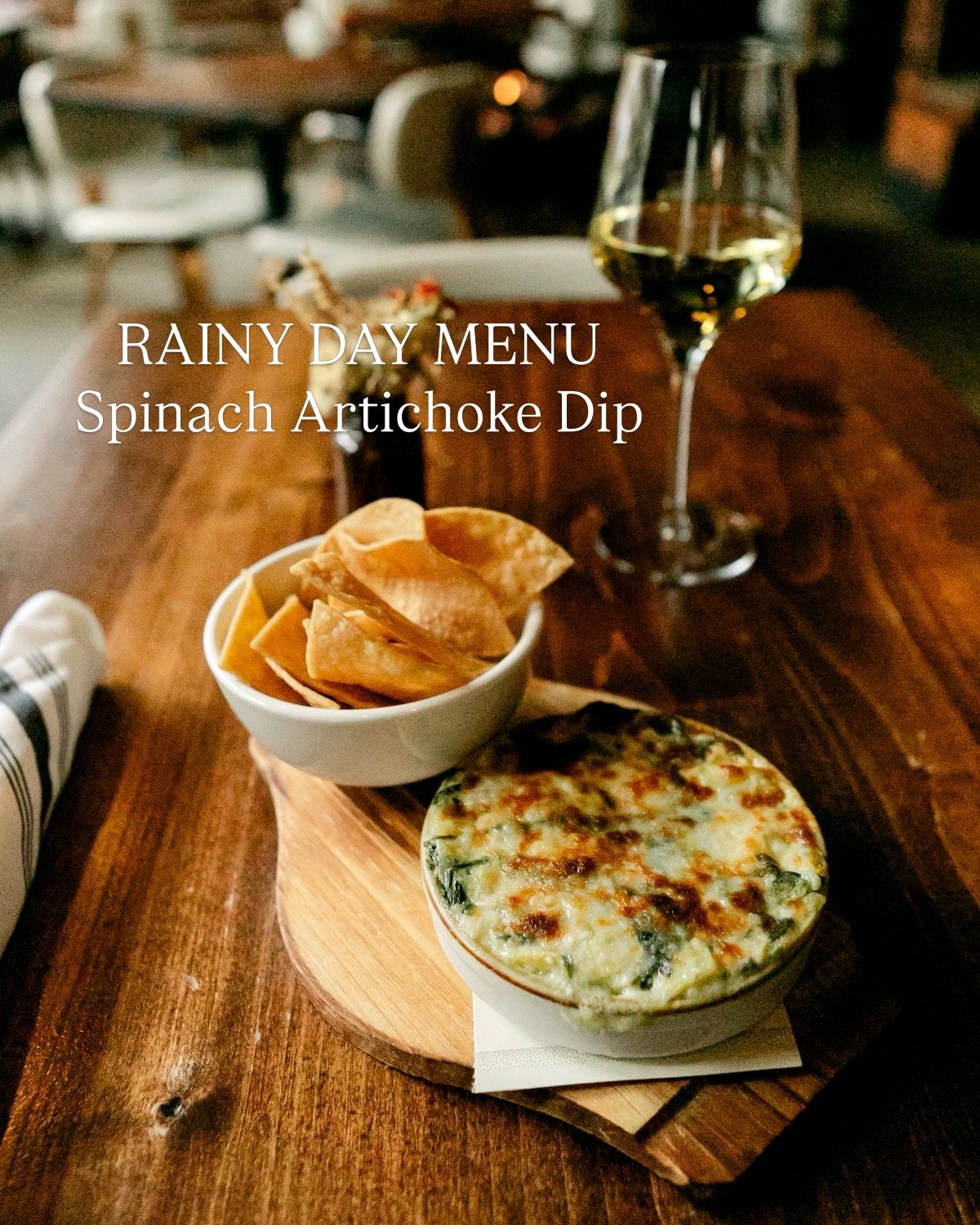The weather may not have gotten the memo that it&rsquo;s June. Fortunately, we have a solution.

A seat by the fire. Spinach Artichoke Dip for sharing. A bowl of Spring Risotto or Blue Cheese &amp; Asparagus Ravioli. And something warming in your gla