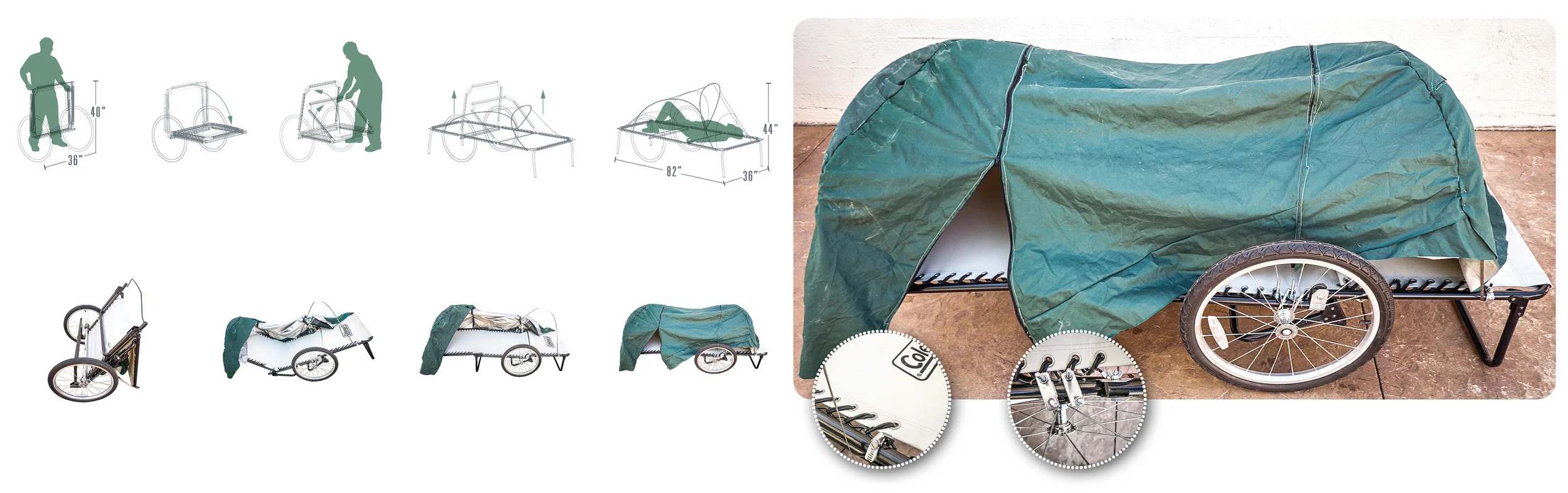 Collapsibility diagrams and construction of scheme 2 - wheels optional due to low weight and small size when collapsed.