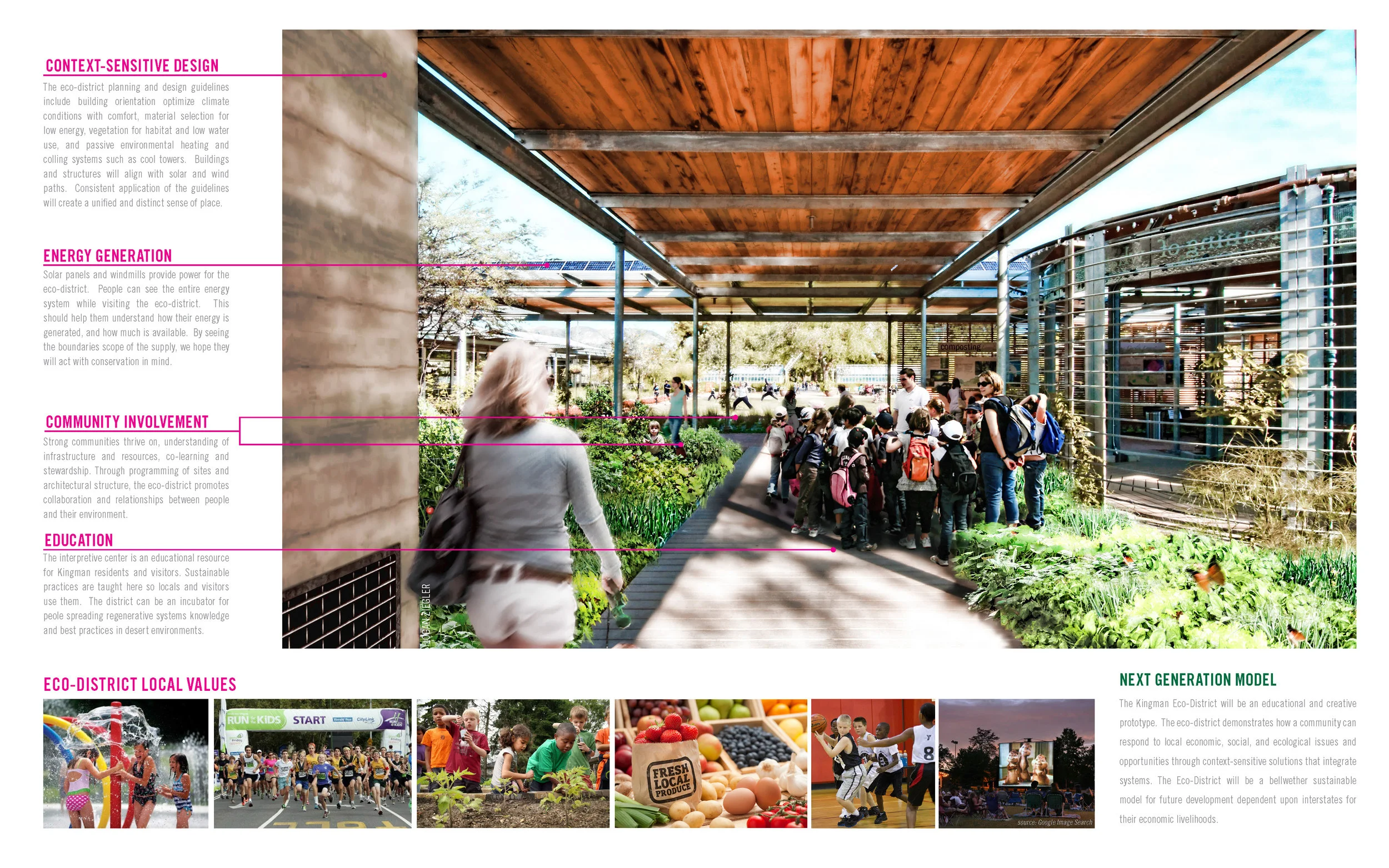 A view of the eco-district - this is the design for an information/visitor's center.