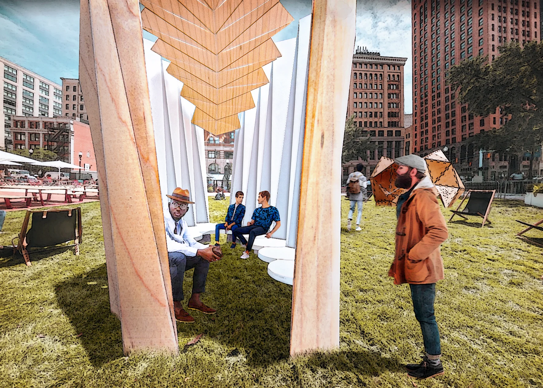 A view of Lulav in the plaza on temporary turf. (click on image for larger view)