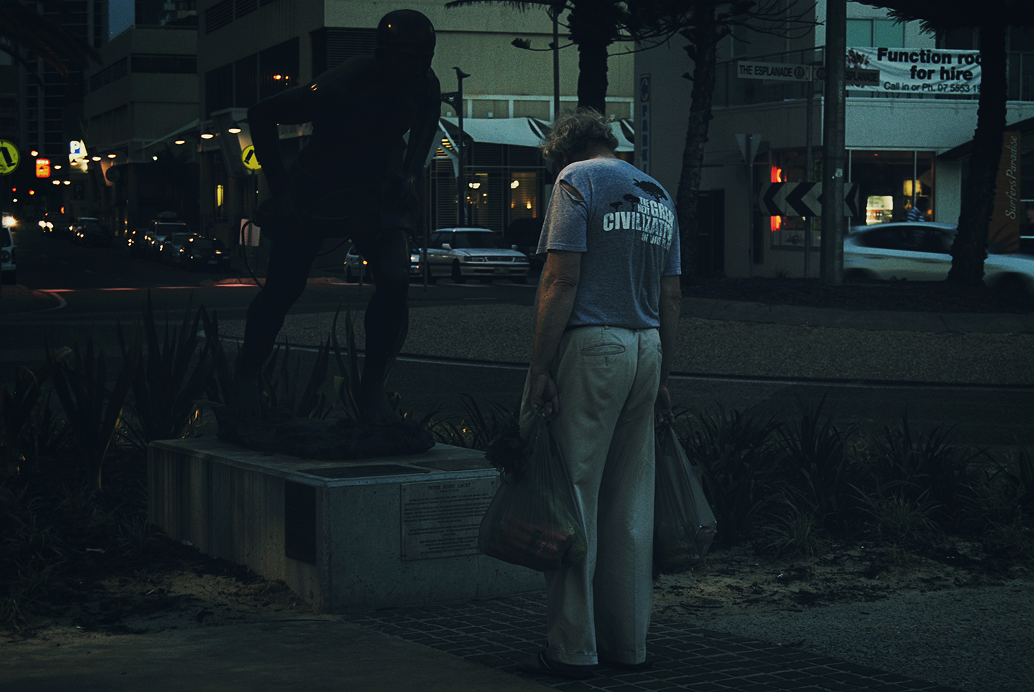 a man going home from the night market