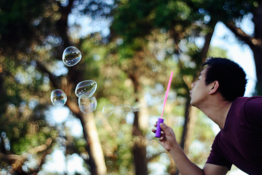 my cousin blowing bubbles on christmas day