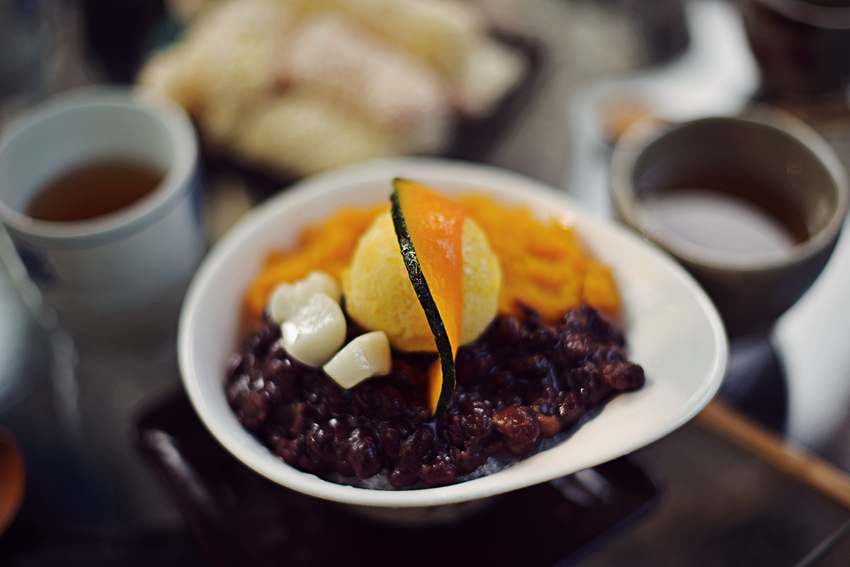 Pumpkin and red bean shaved ice