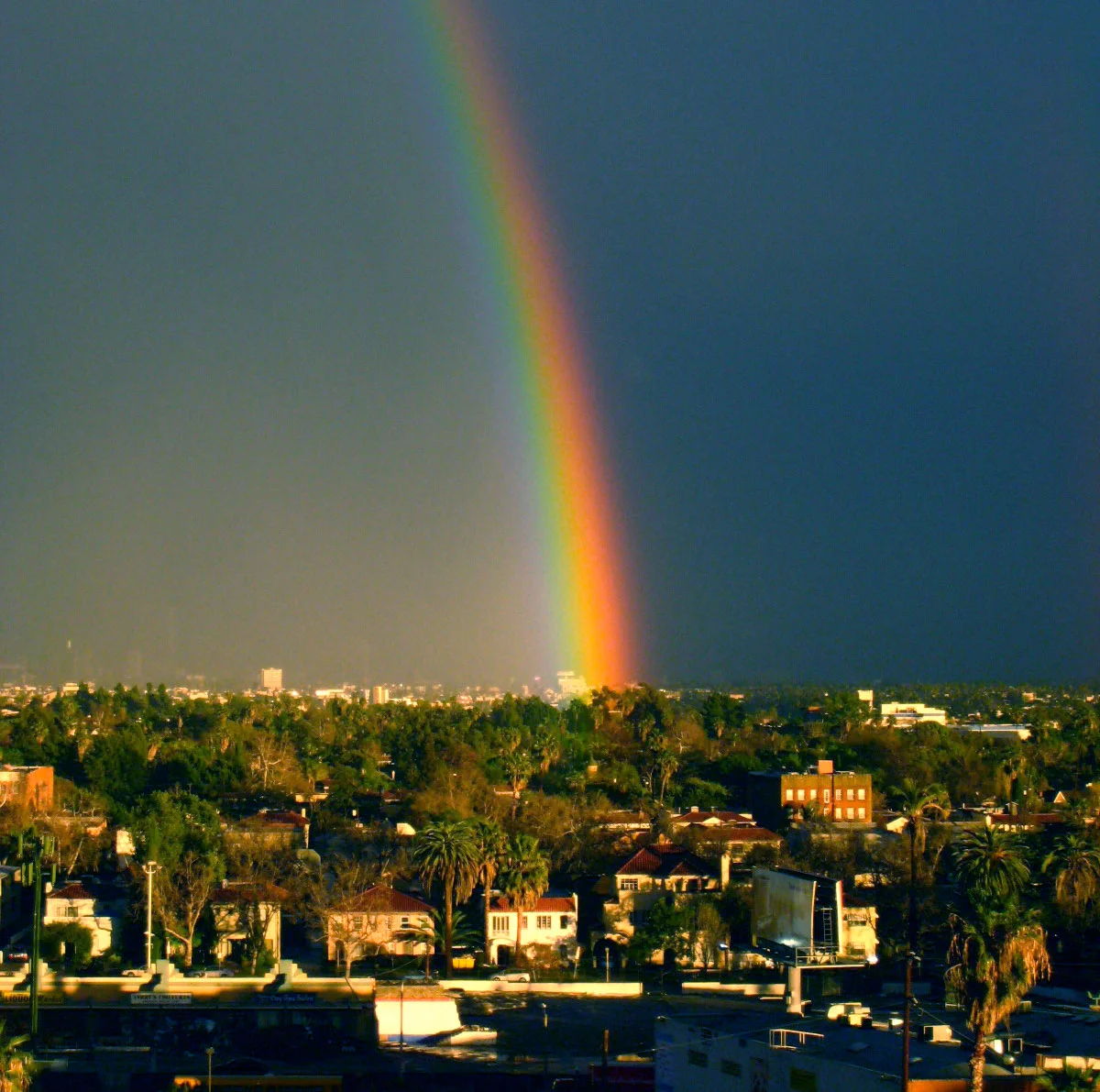 Marvel at the rainbow outside the office window.