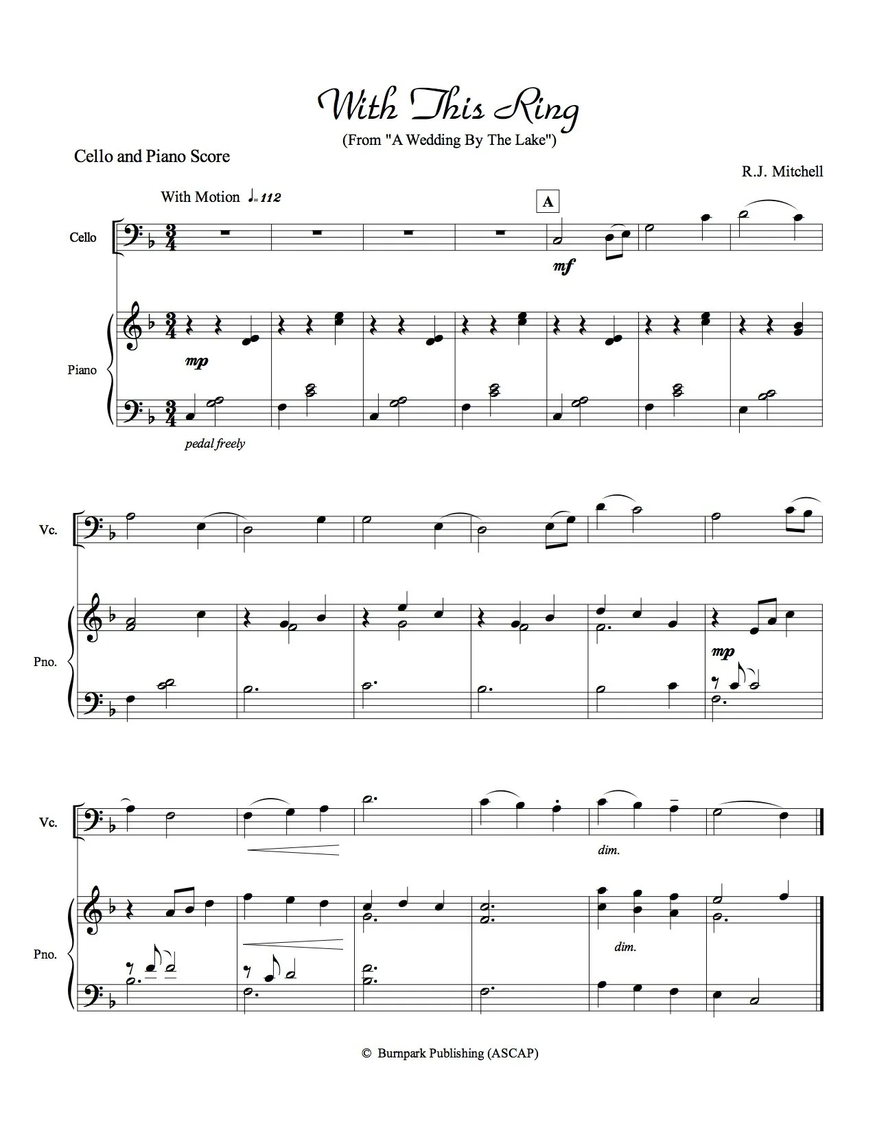 "With This Ring" Cello Sheet Music