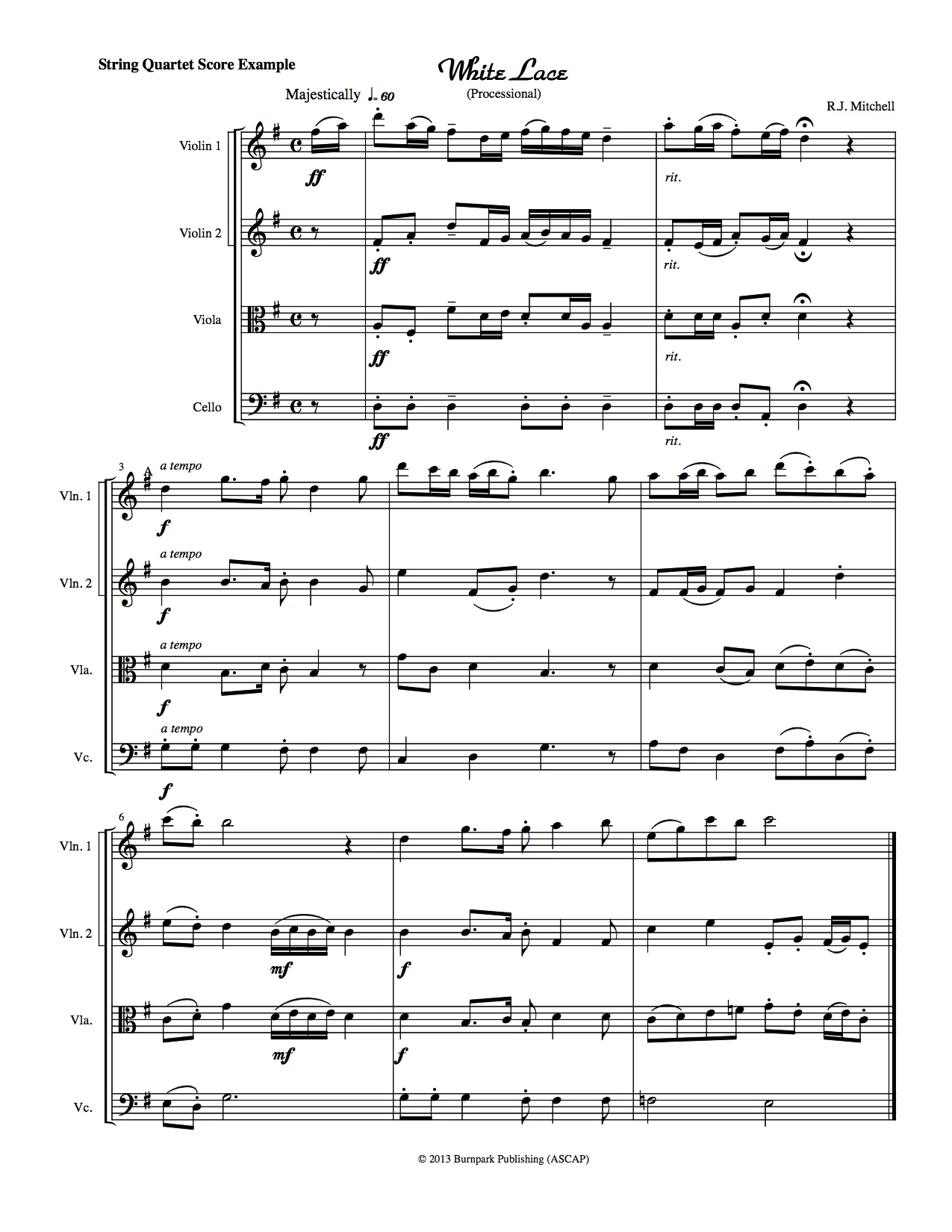 String Quartet Score Sheet Music Example