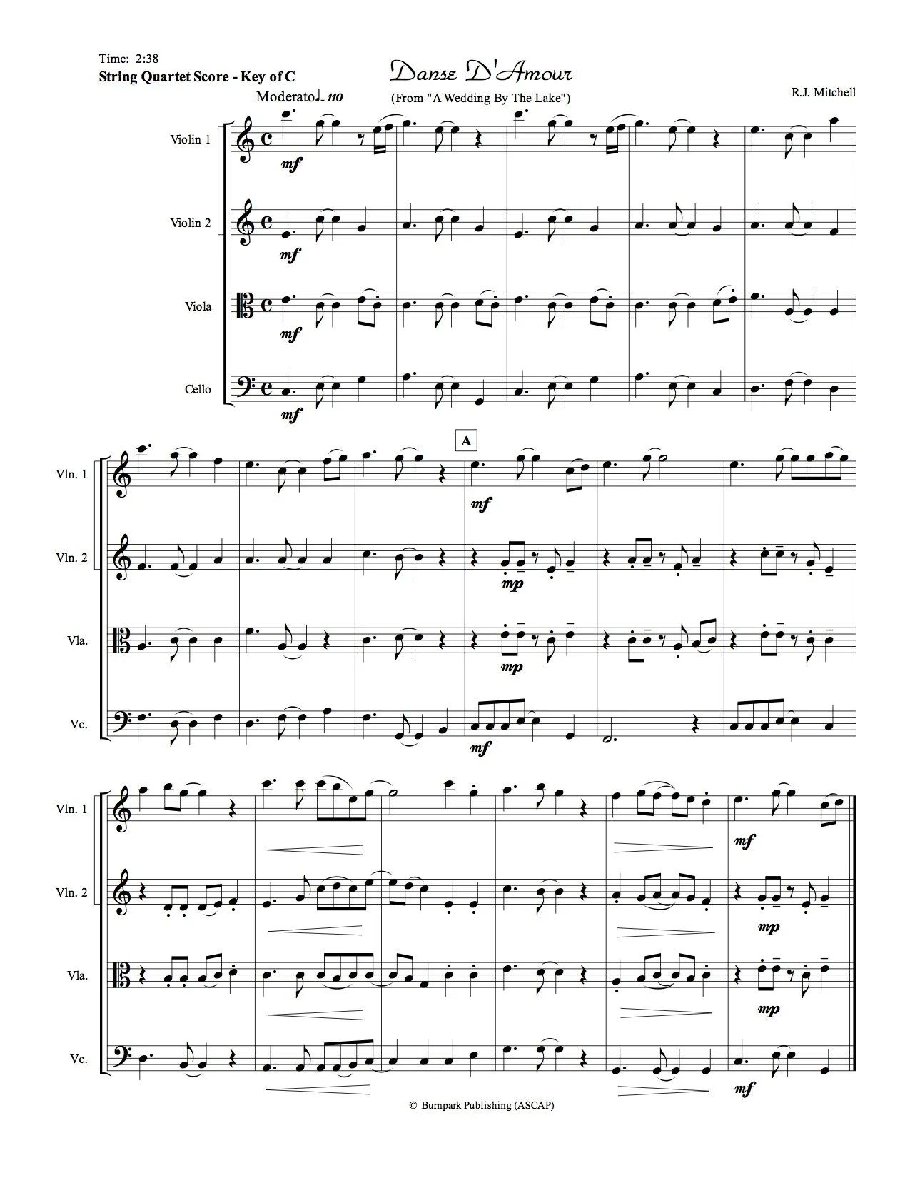 "Danse D'Amour" String Quartet Sheet Music