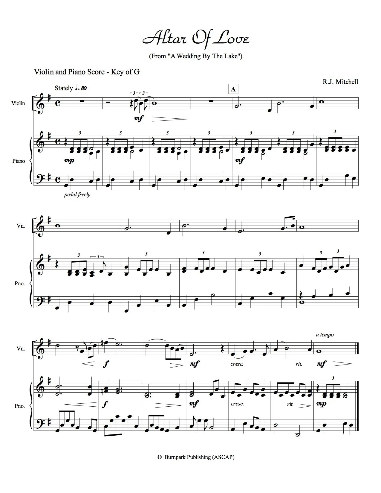 "Altar of Love" Violin Sheet Music