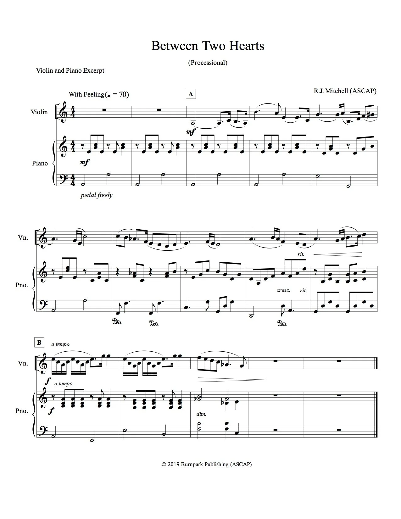 "Between Two Hearts" Violin Sheet Music