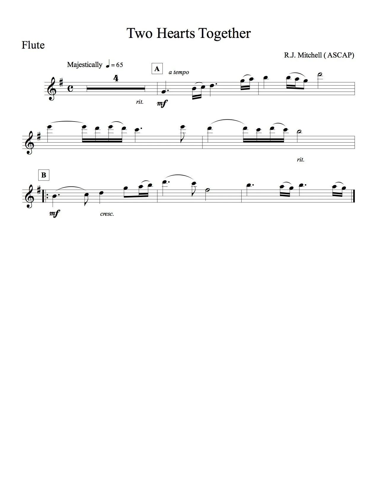 "Two Hearts Together" Flute Solo Sheet Music