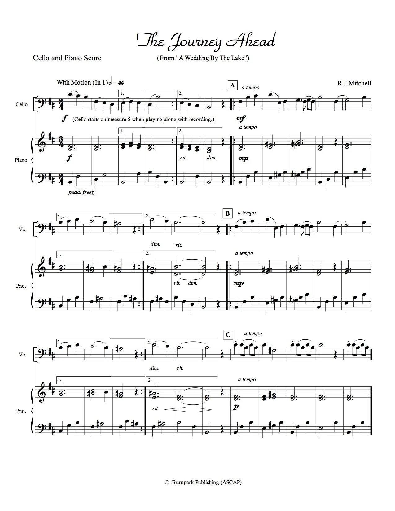 "The Journey Ahead" Cello Sheet Music