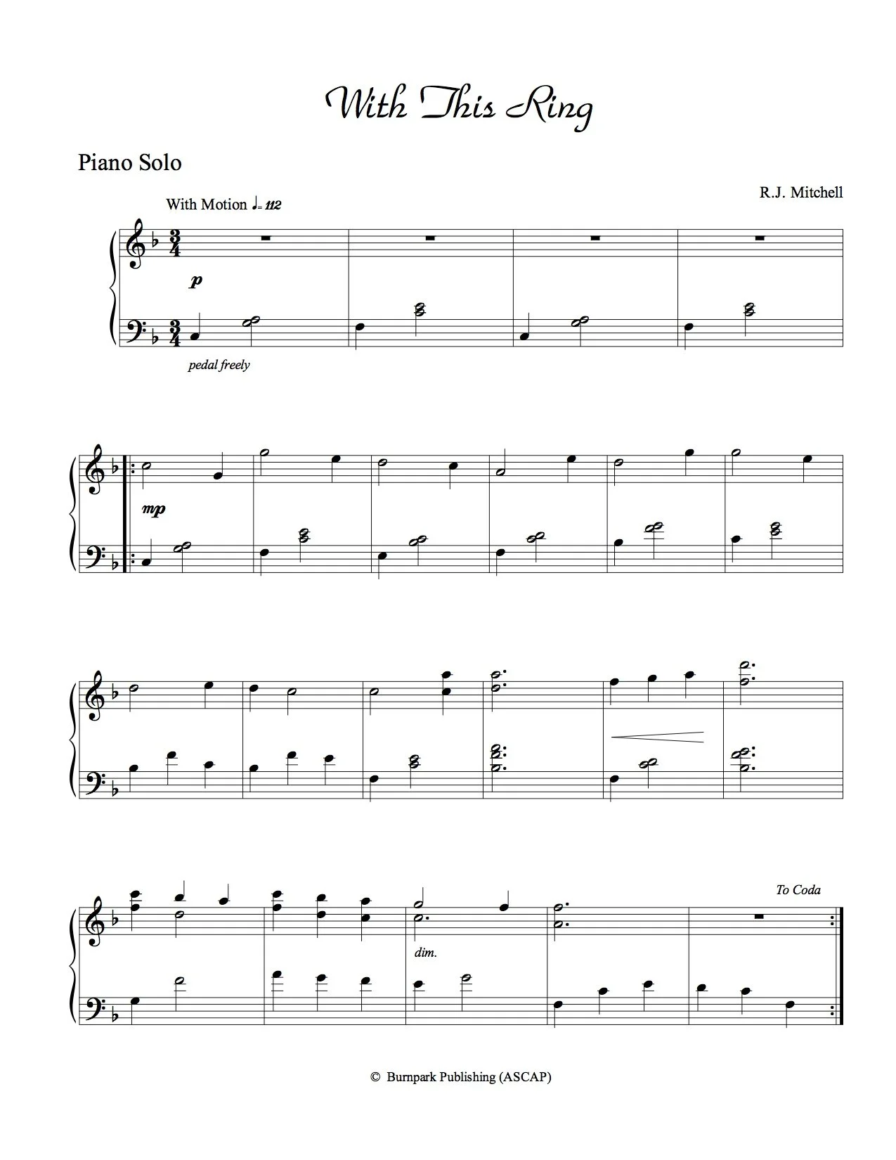 "With This Ring" Piano Sheet Music