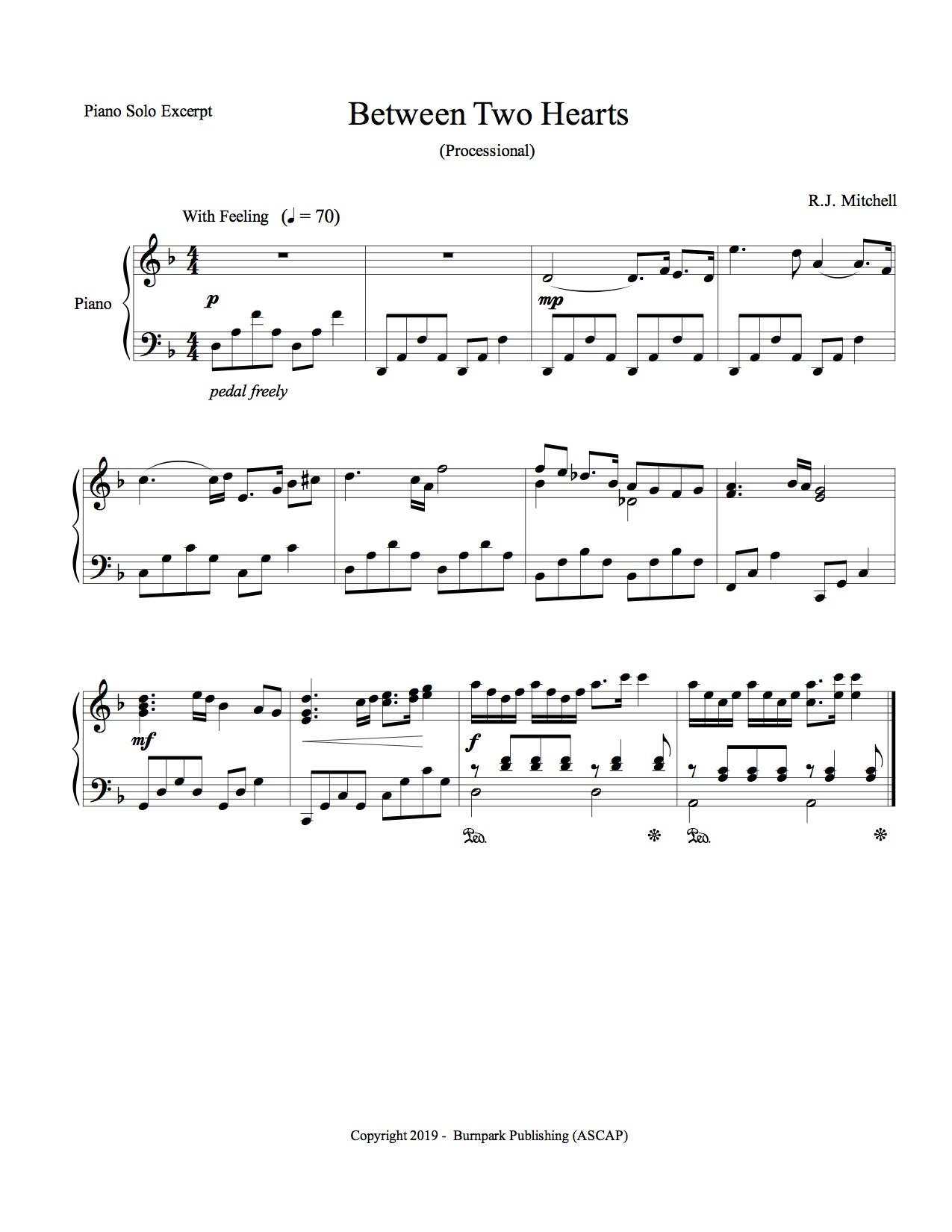 "Between Two Hearts" Piano Sheet Music