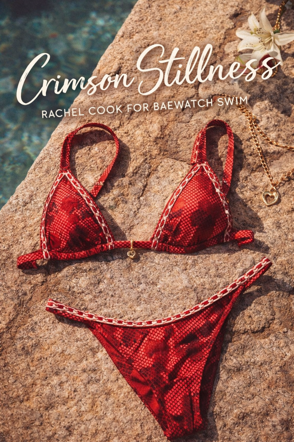 Crimson Stillness: Rachel Cook for Baewatch Swim