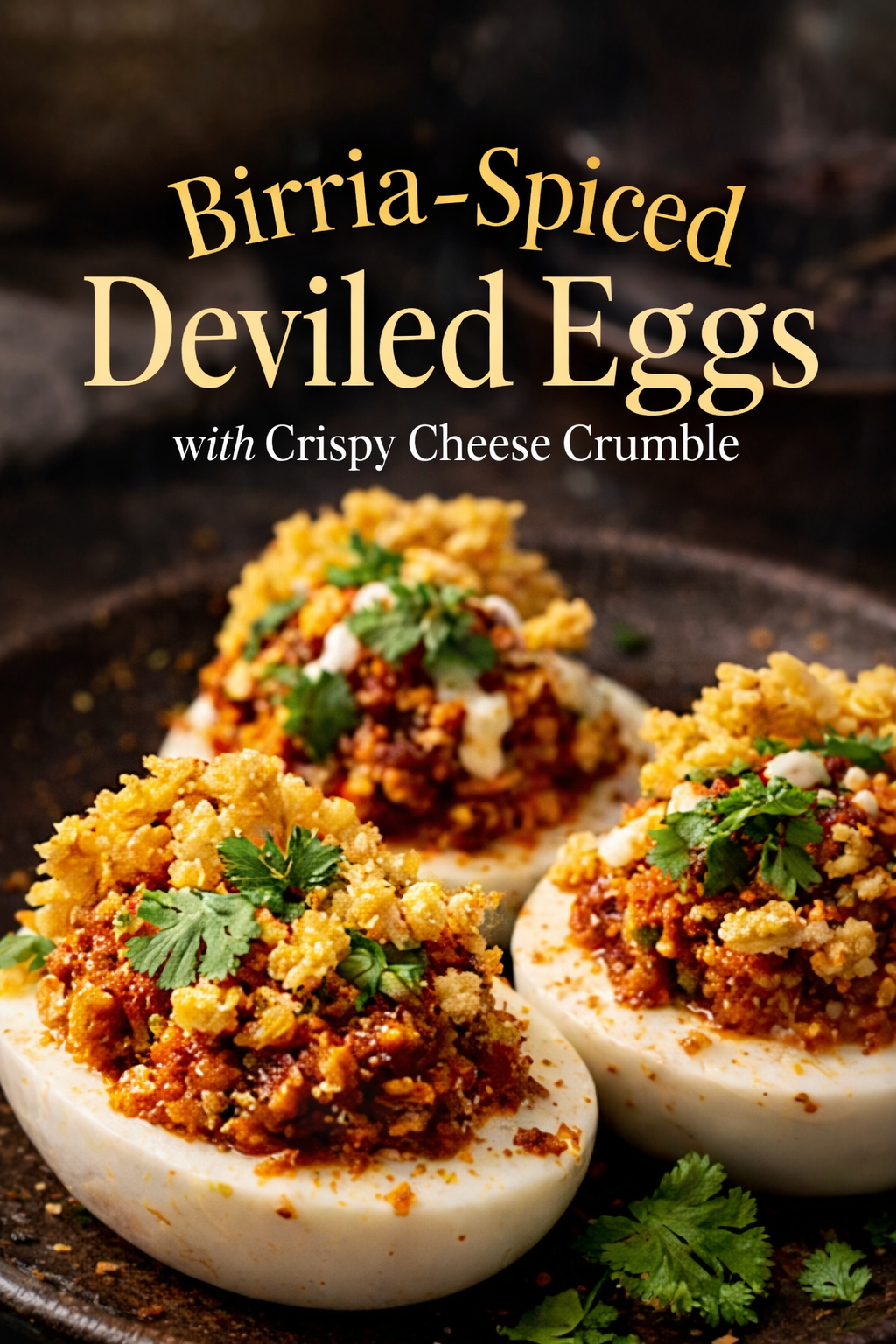 Birria-Spiced Deviled Eggs with Crispy Cheese Crumble