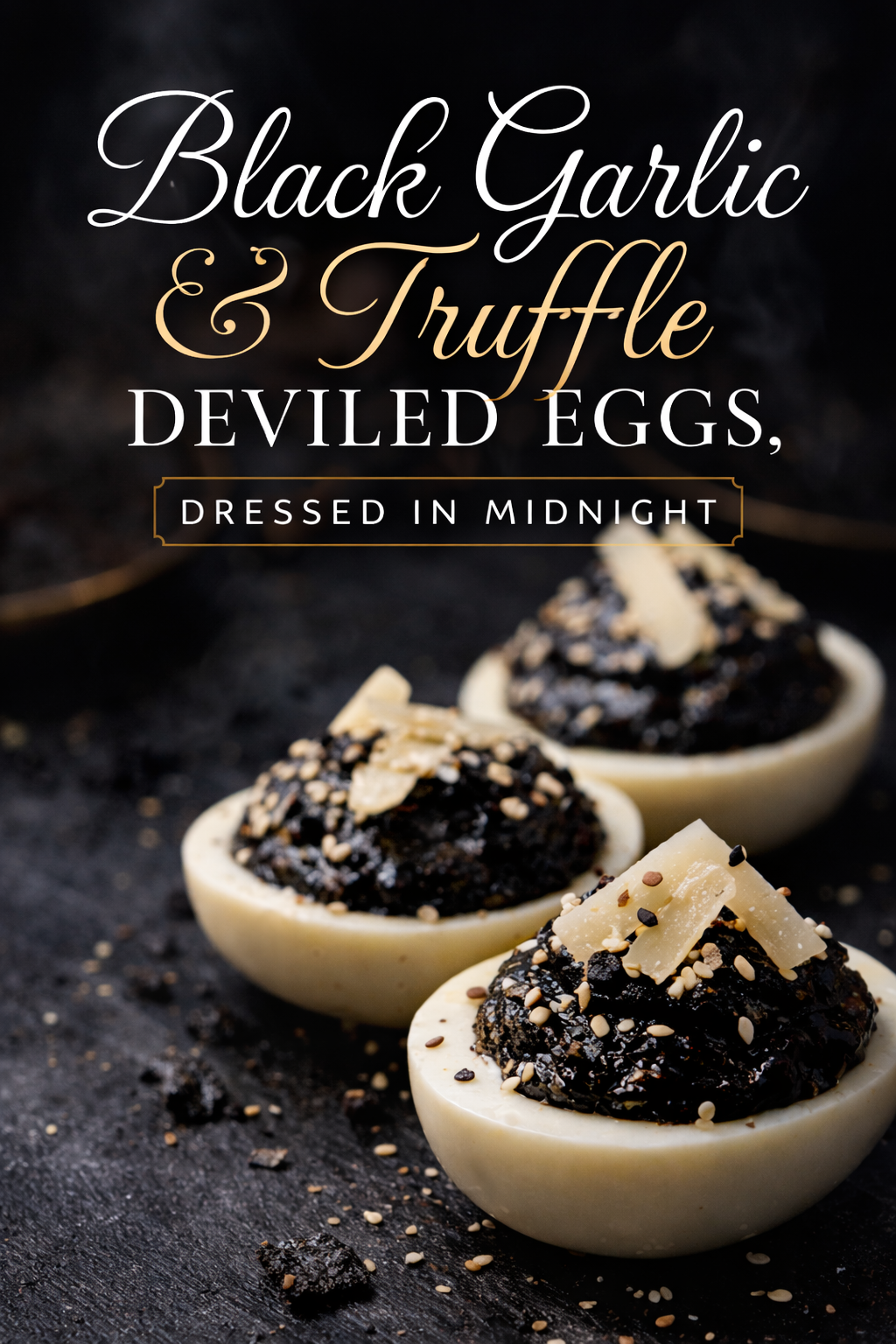 Black Garlic &amp; Truffle Deviled Eggs, Dressed in Midnight