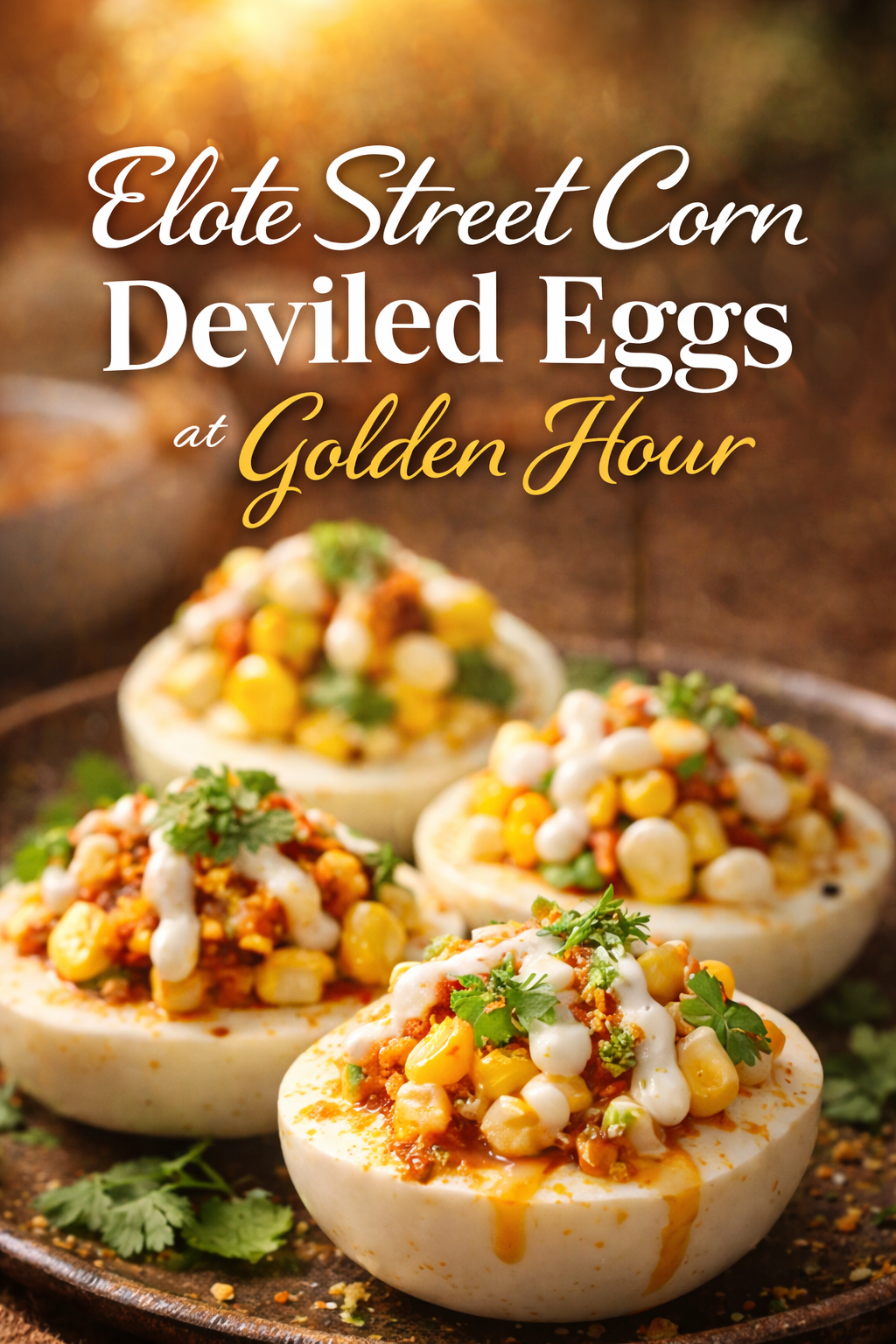 Elote Street Corn Deviled Eggs at Golden Hour