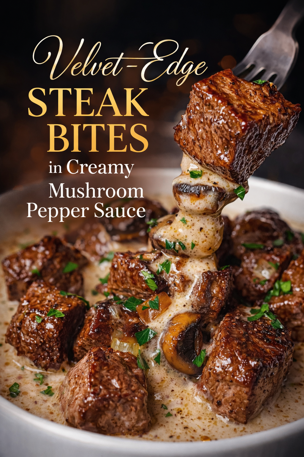 Velvet-Edge Steak Bites in Creamy Mushroom Pepper Sauce