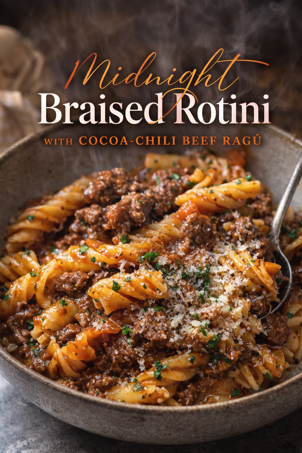 Midnight Braise Rotini with Cocoa-Chili Beef Ragù