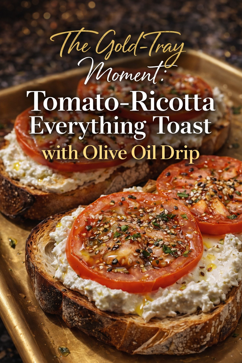 The Gold-Tray Moment: Tomato-Ricotta Everything Toast with Olive Oil Drip