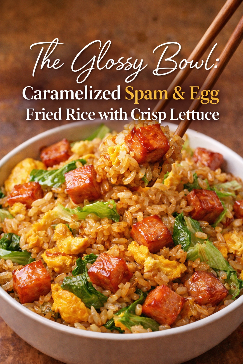 The Glossy Bowl: Caramelized Spam &amp; Egg Fried Rice with Crisp Lettuce